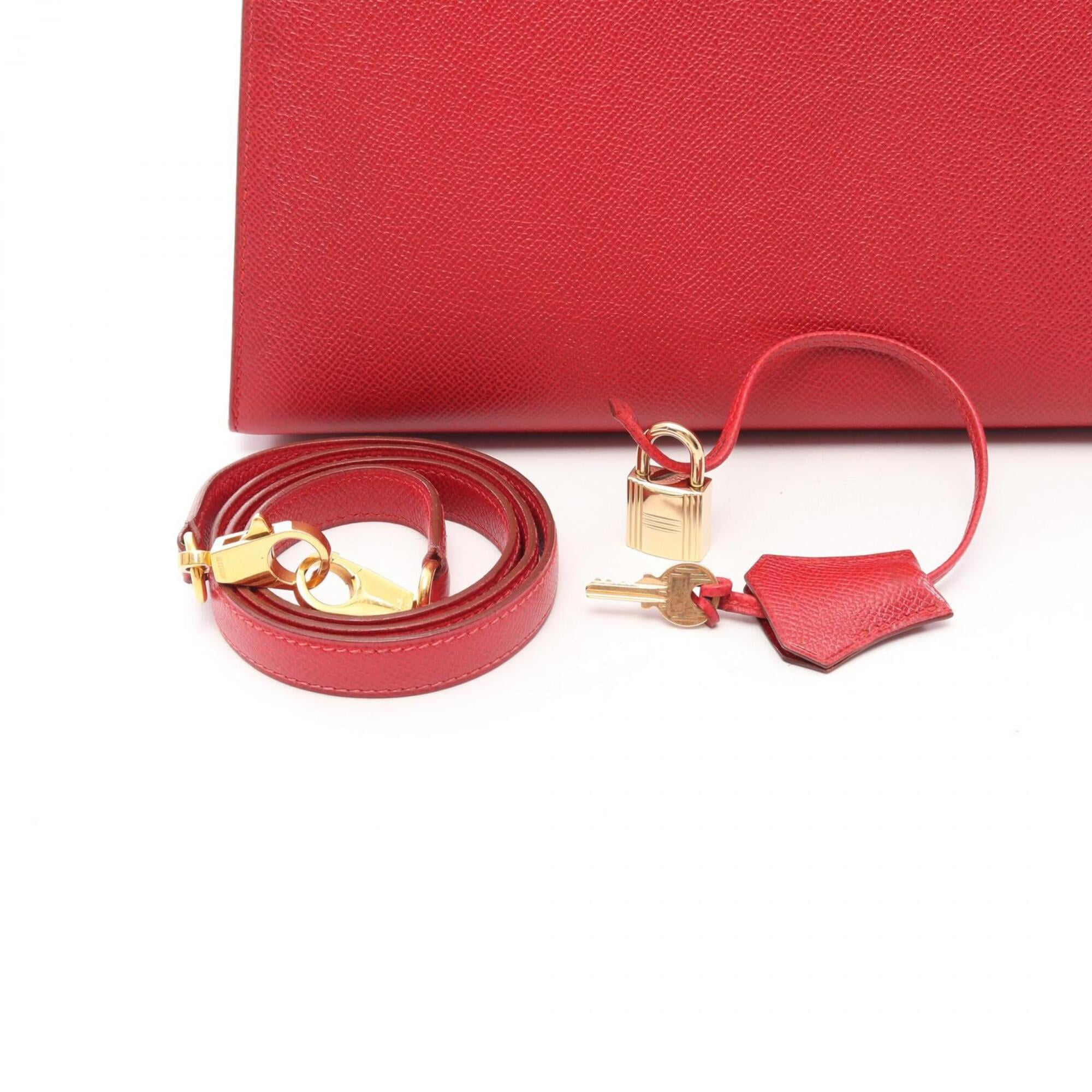 Hermes Red Color Rouge Vif Courchevel Leather Handbag (Pre-Owned)