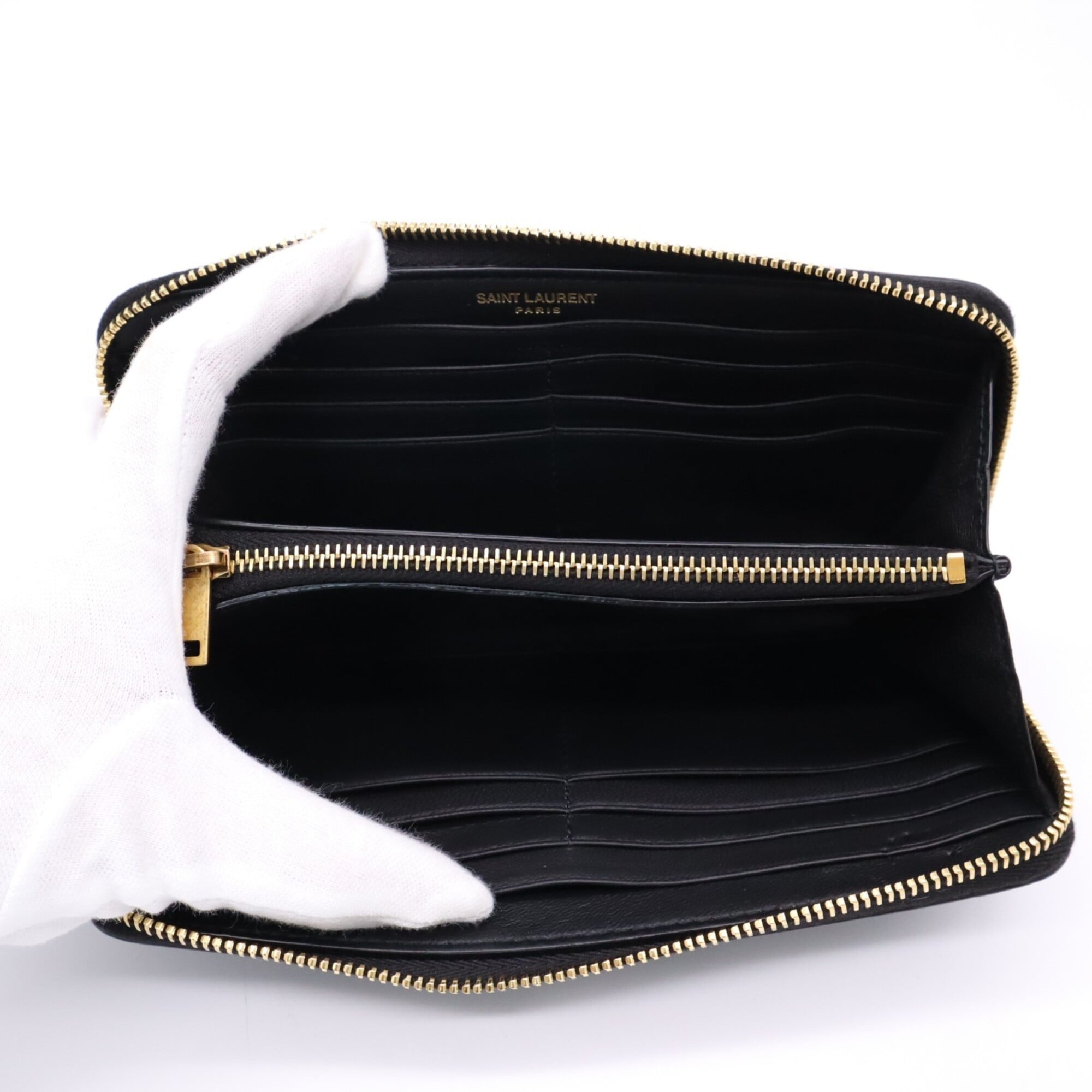 Yves Saint Laurent Black Leather Long Wallet (Bi-Fold) (Pre-Owned)