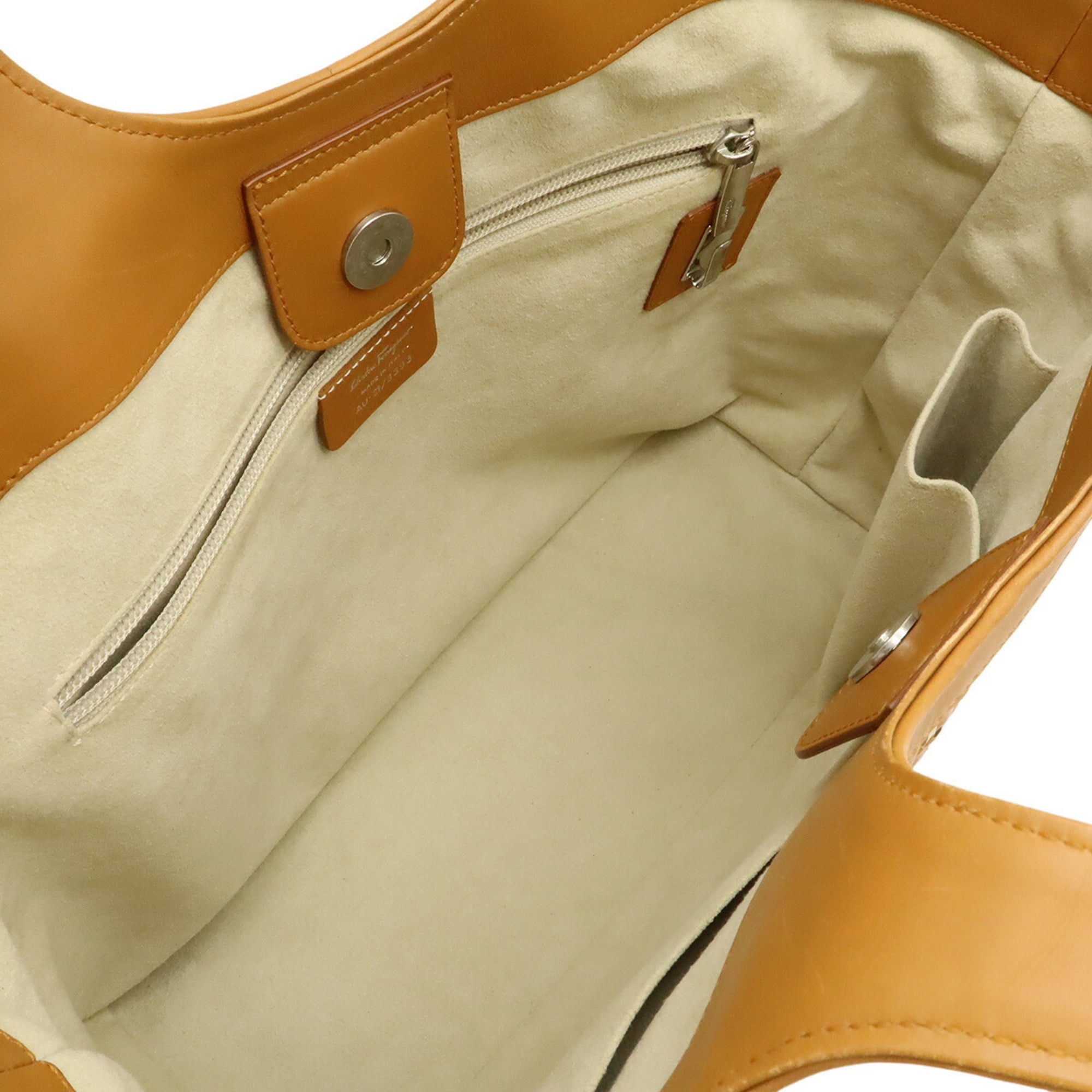 Salvatore Ferragamo Brown Camel White Leather Shoulder Bag Tote Bag (Pre-Owned)