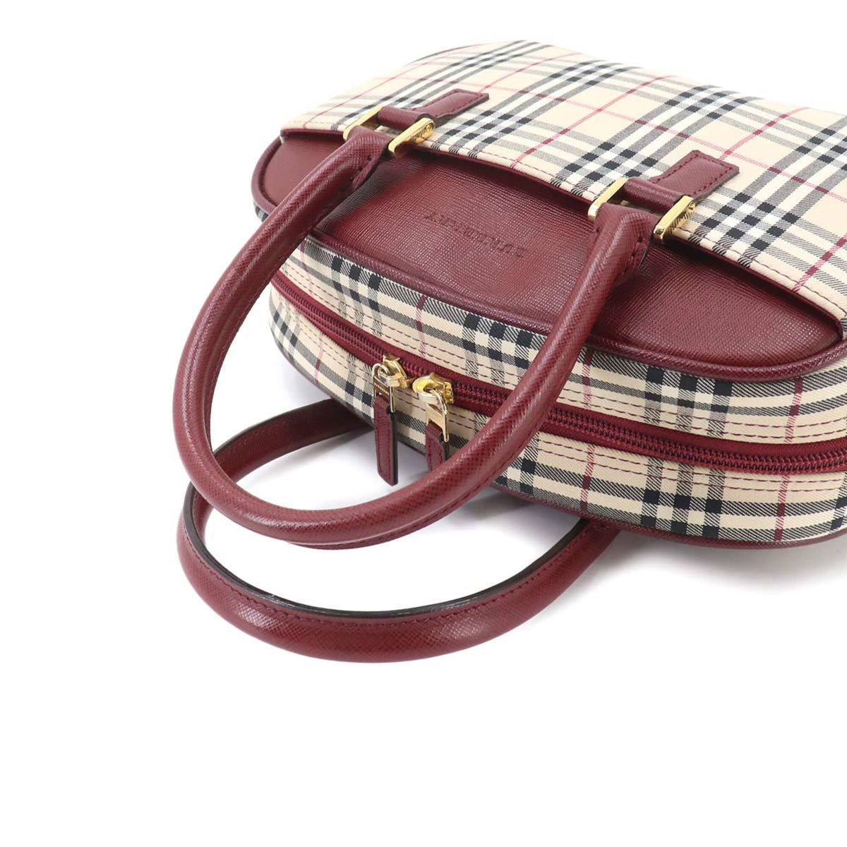 Burberry Beige Bordeaux Canvas Leather Boston Bag Handbag (Pre-Owned)