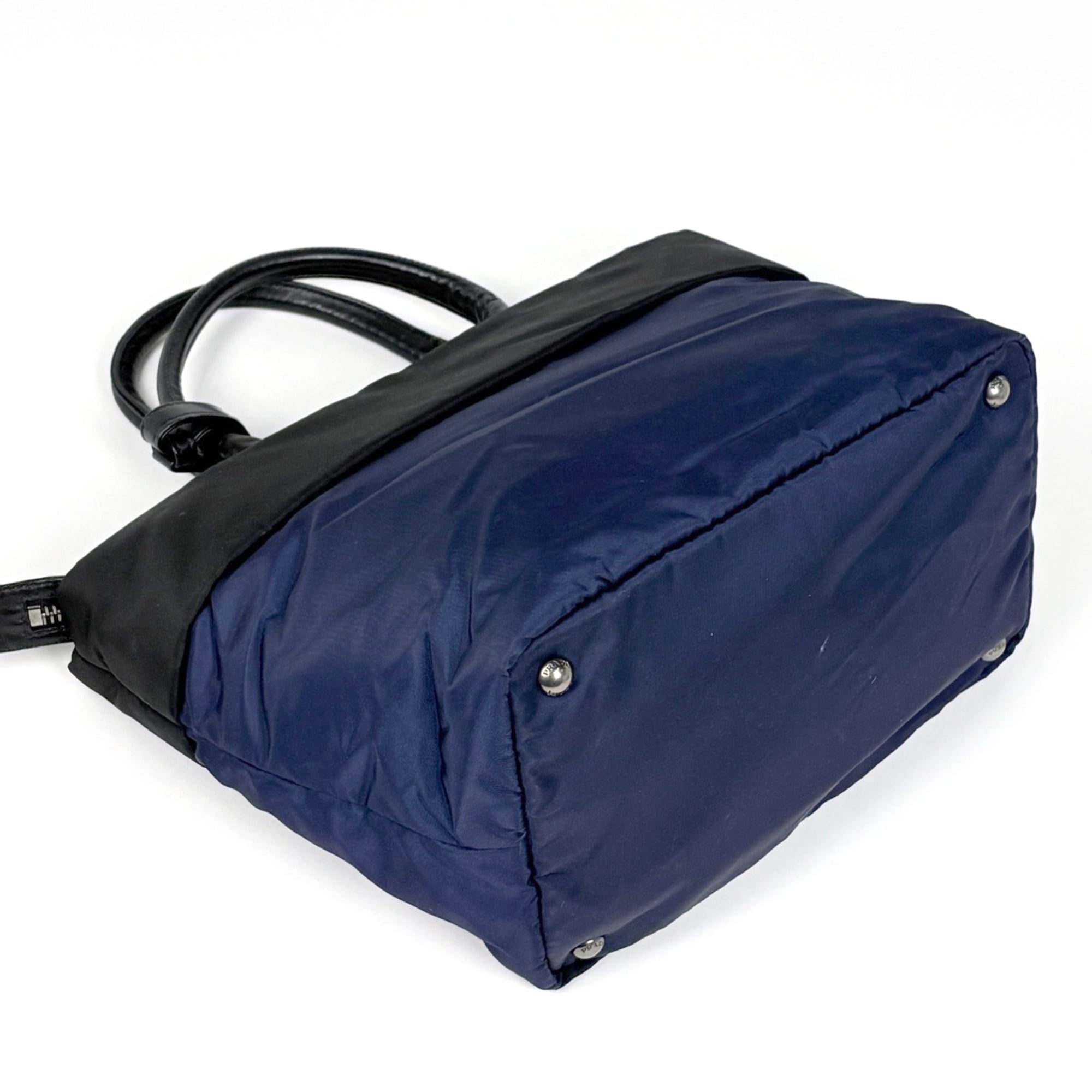 Prada Navy Nero Nylon Leather Handbag (Pre-Owned)