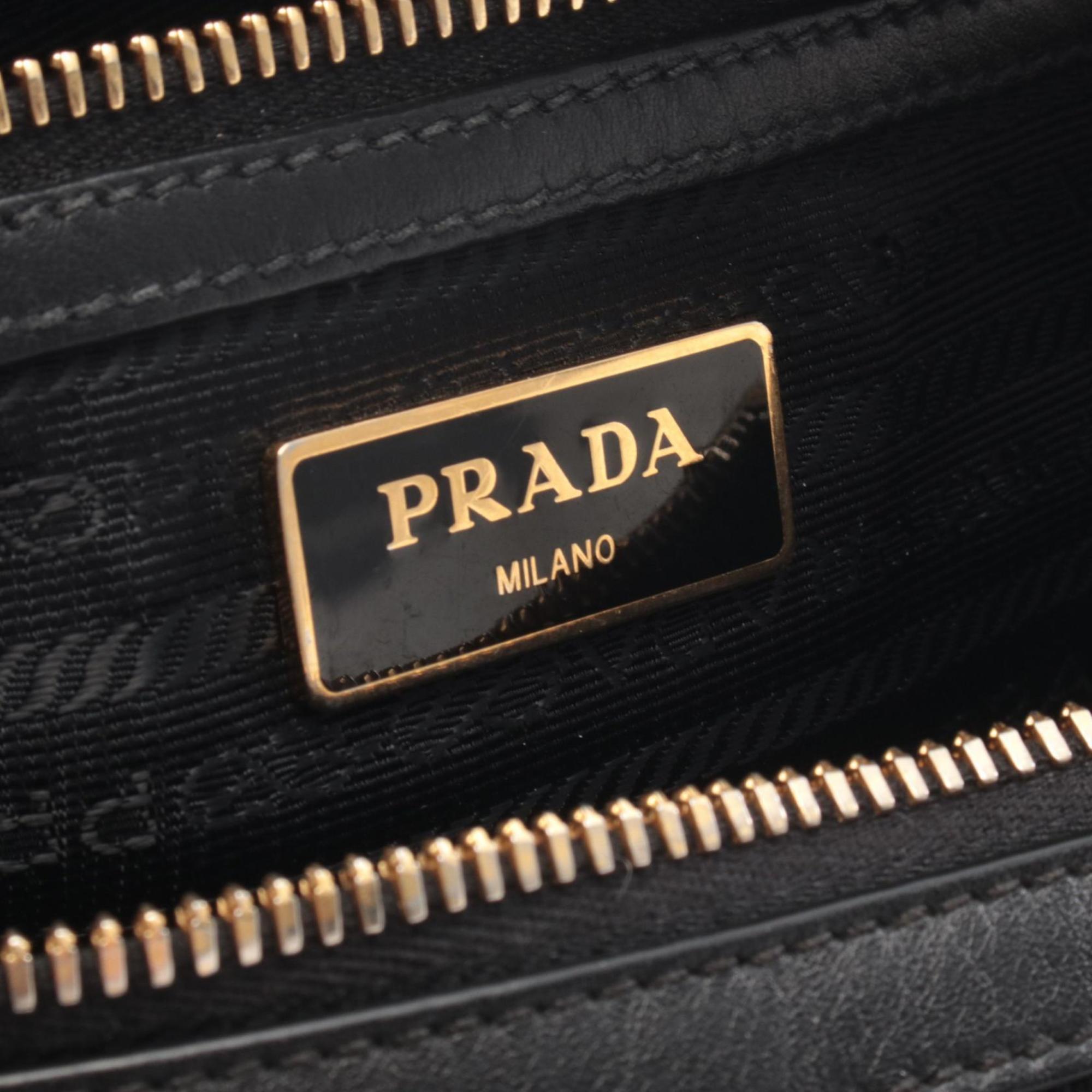 Prada Black Canvas Leather Handbag Shoulder Bag (Pre-Owned)