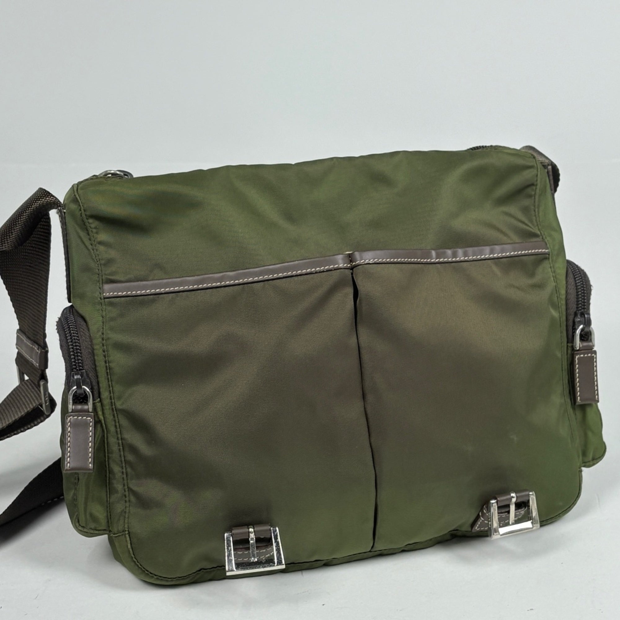 Prada Khaki Nylon Shoulder Bag (Pre-Owned)