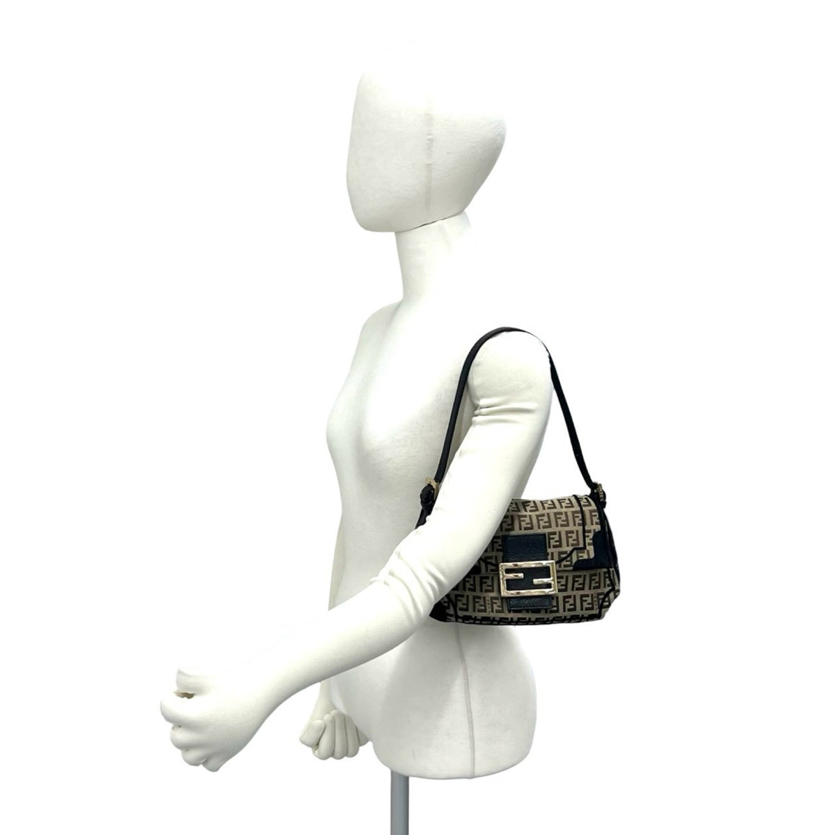 Fendi Black Brown Canvas Leather Handbag Shoulder Bag (Pre-Owned)