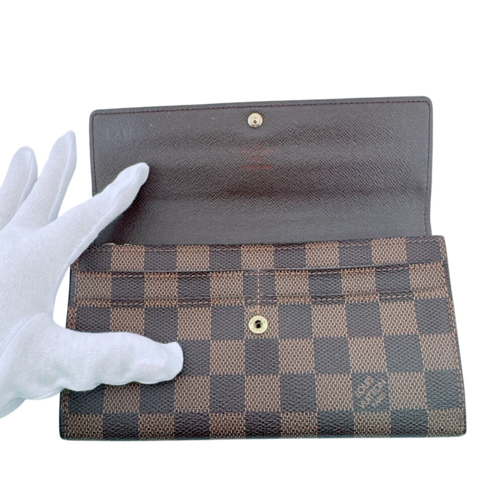 Louis Vuitton Brown Leather Long Wallet (Tri-Fold) (Pre-Owned)
