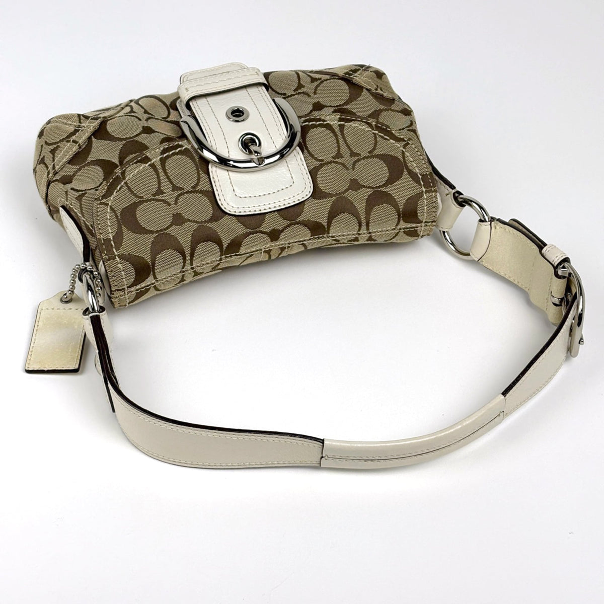 Coach Beige Signature Line Canvas Leather Shoulder Bag (Pre-Owned)