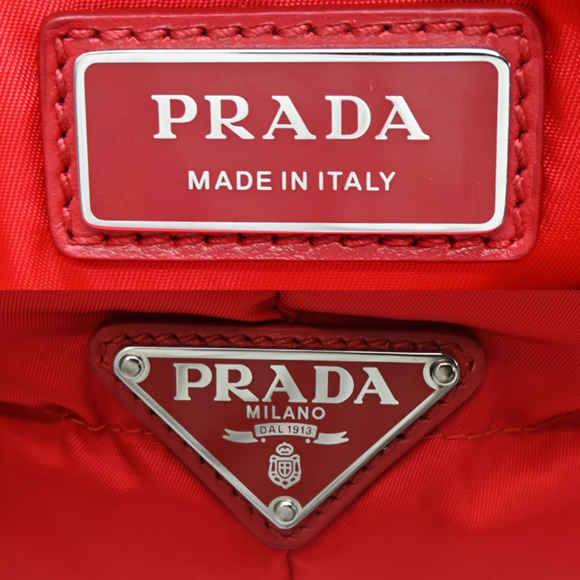 Prada Red Color Nylon Tote Bag (Pre-Owned)