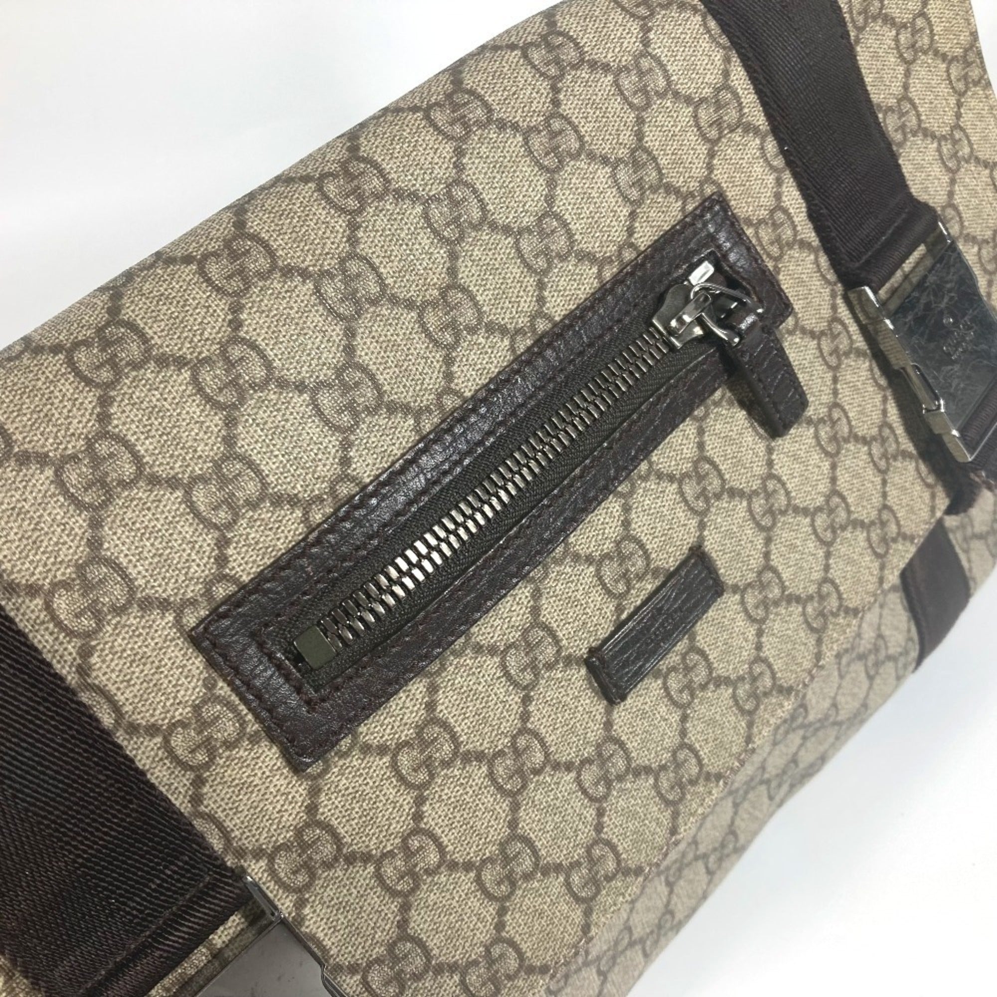 Gucci Gg Plus Beige Dark Brown Gg Supreme Leather Messenger Bag Shoulder Bag (Pre-Owned)