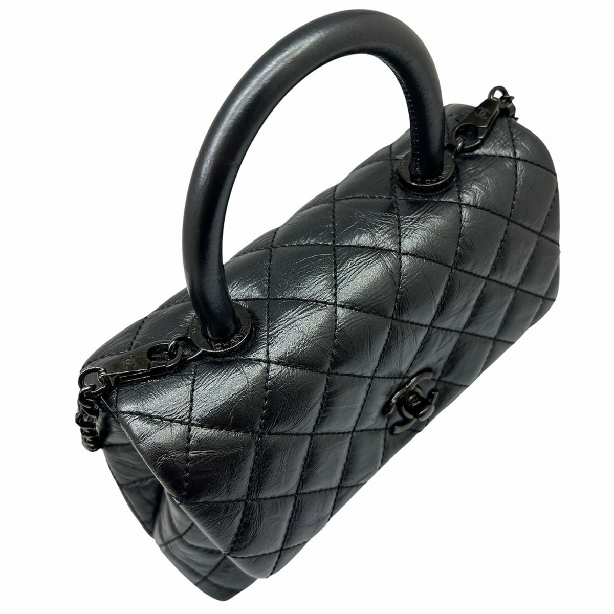 Chanel Metallic Gray Leather Handbag Shoulder Bag (Pre-Owned)