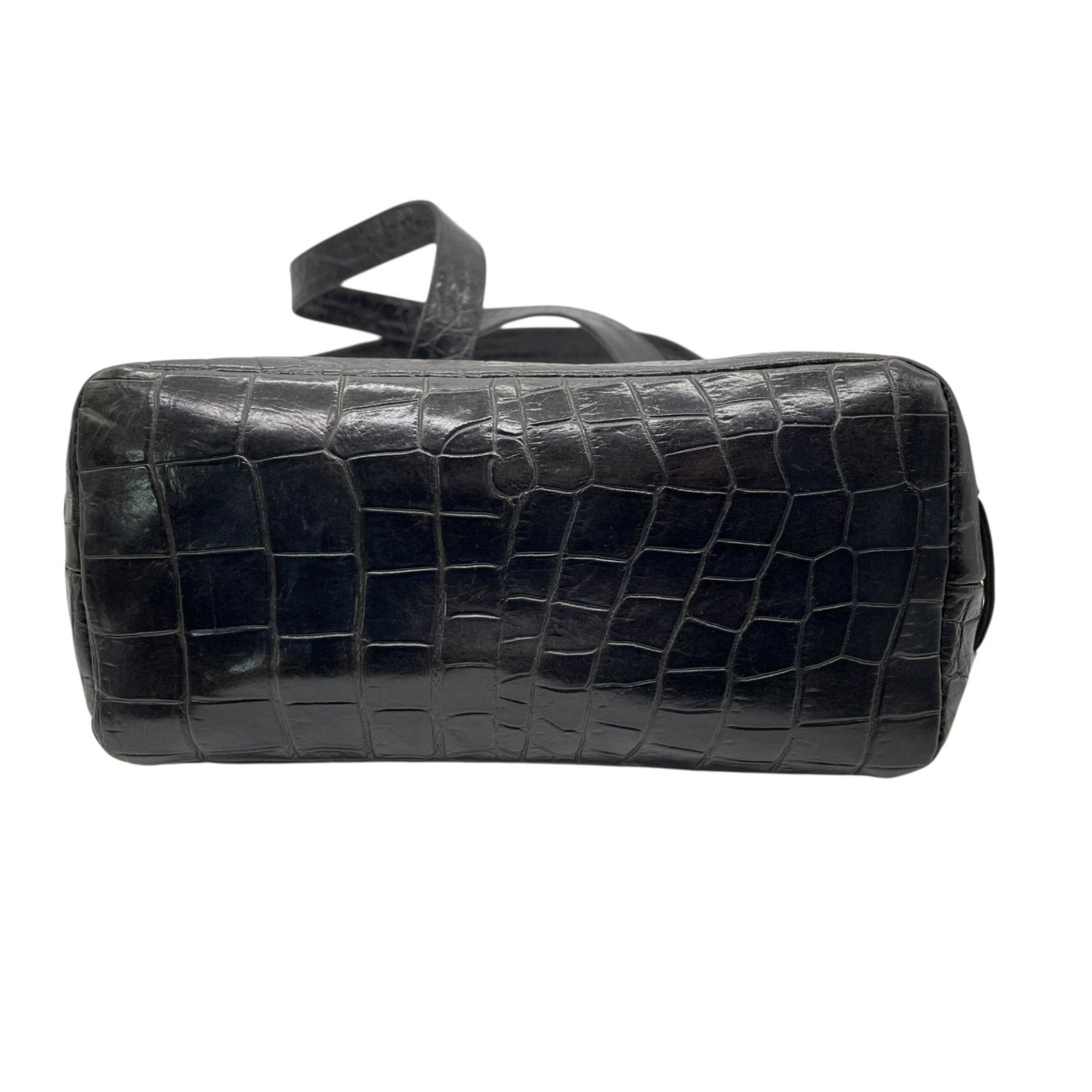 Versace Black Leather Handbag Tote Bag (Pre-Owned)