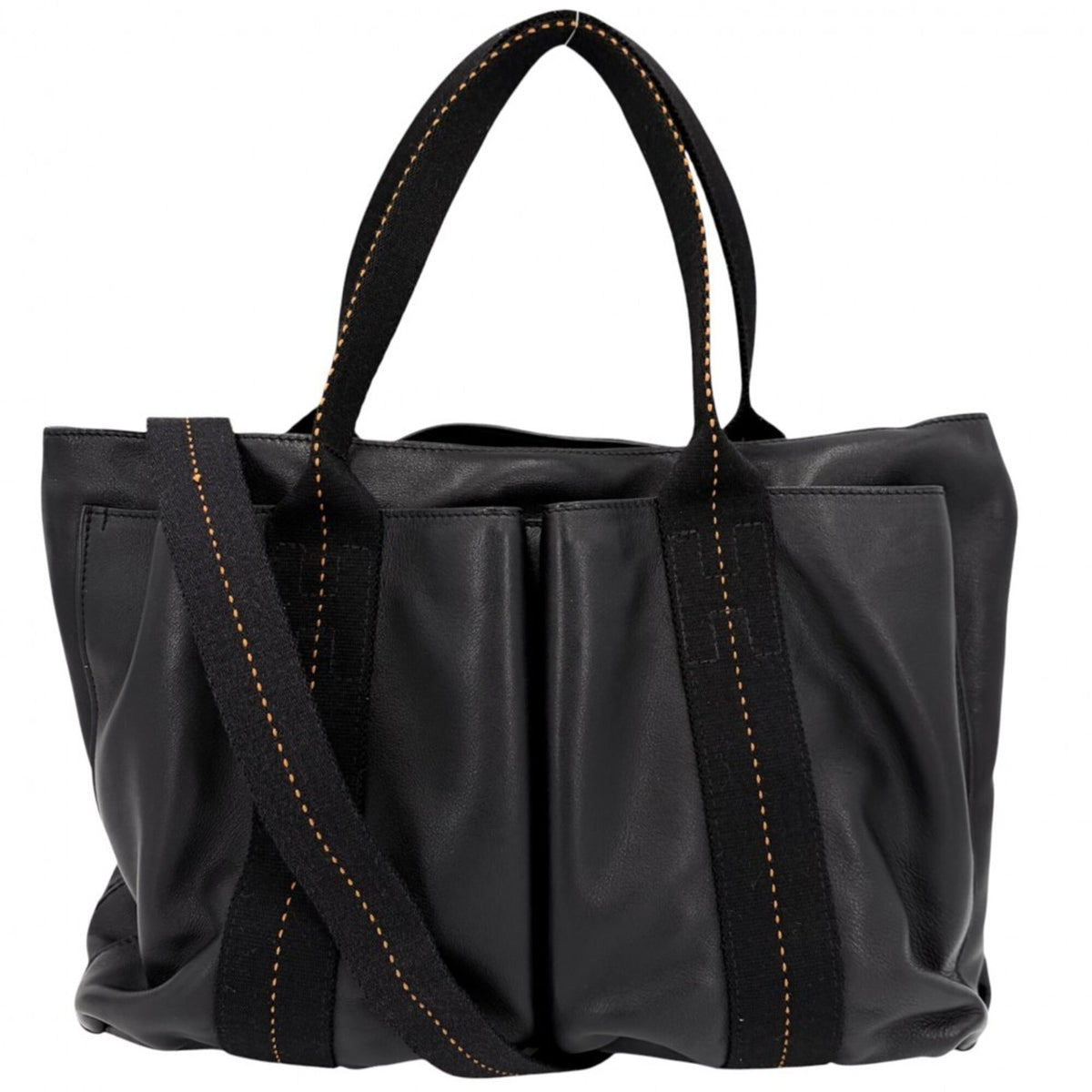 Hermes Black Veau Derma Handbag Shoulder Bag (Pre-Owned)