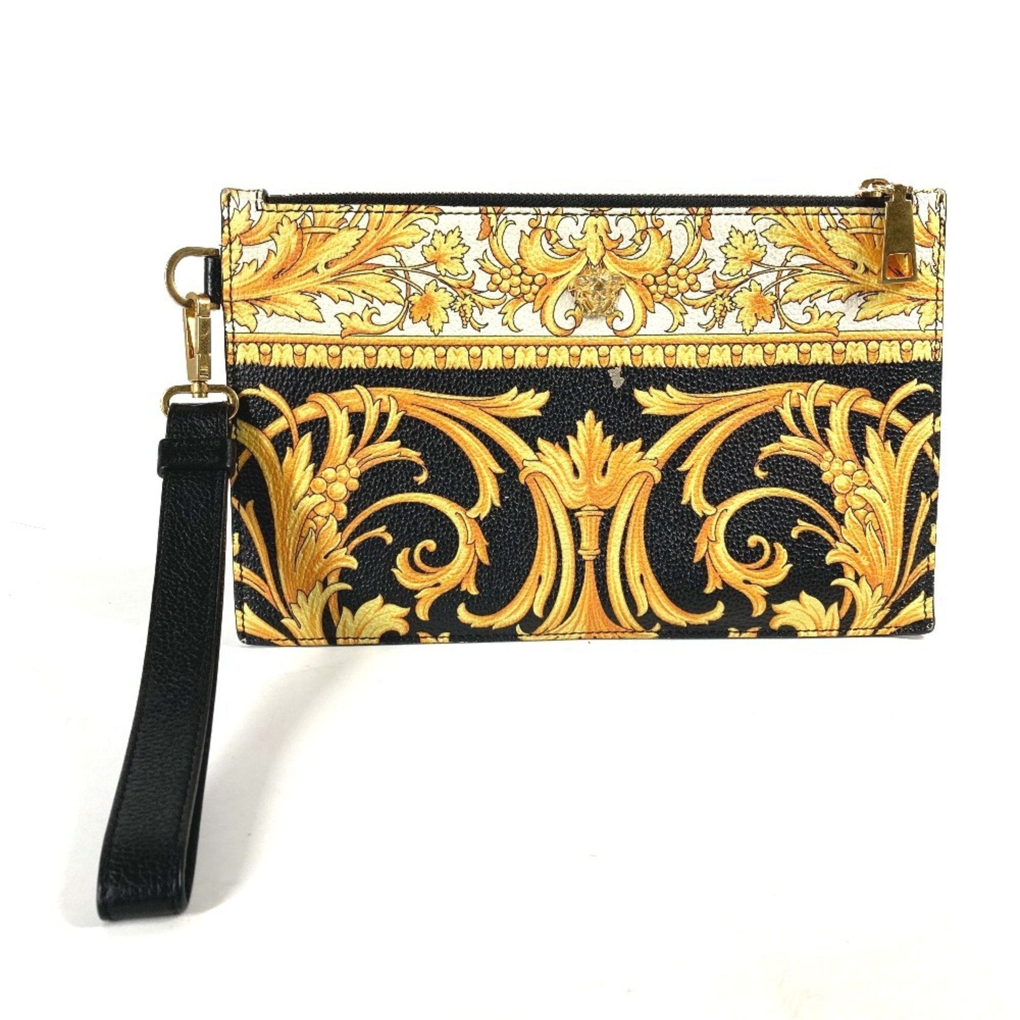 Versace Black Yellow Leather Clutch Bag Pouch (Pre-Owned)