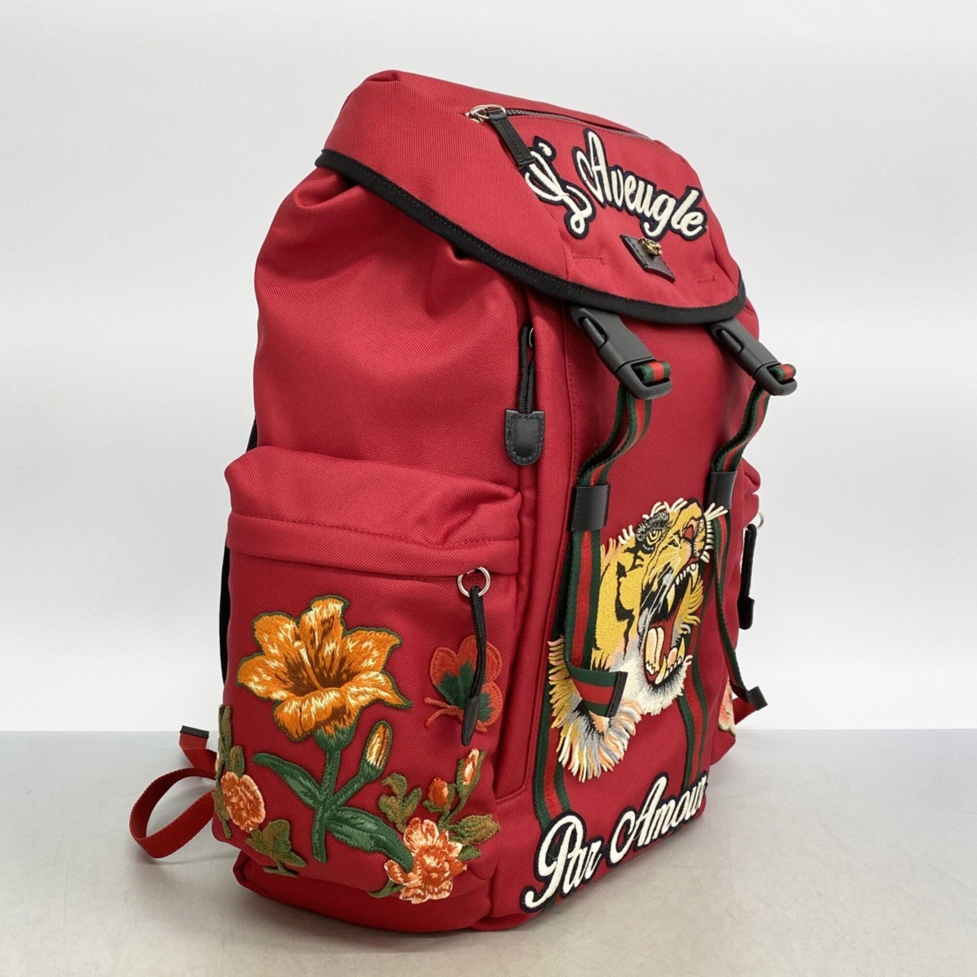 Gucci Red Color Nylon Backpack (Pre-Owned)