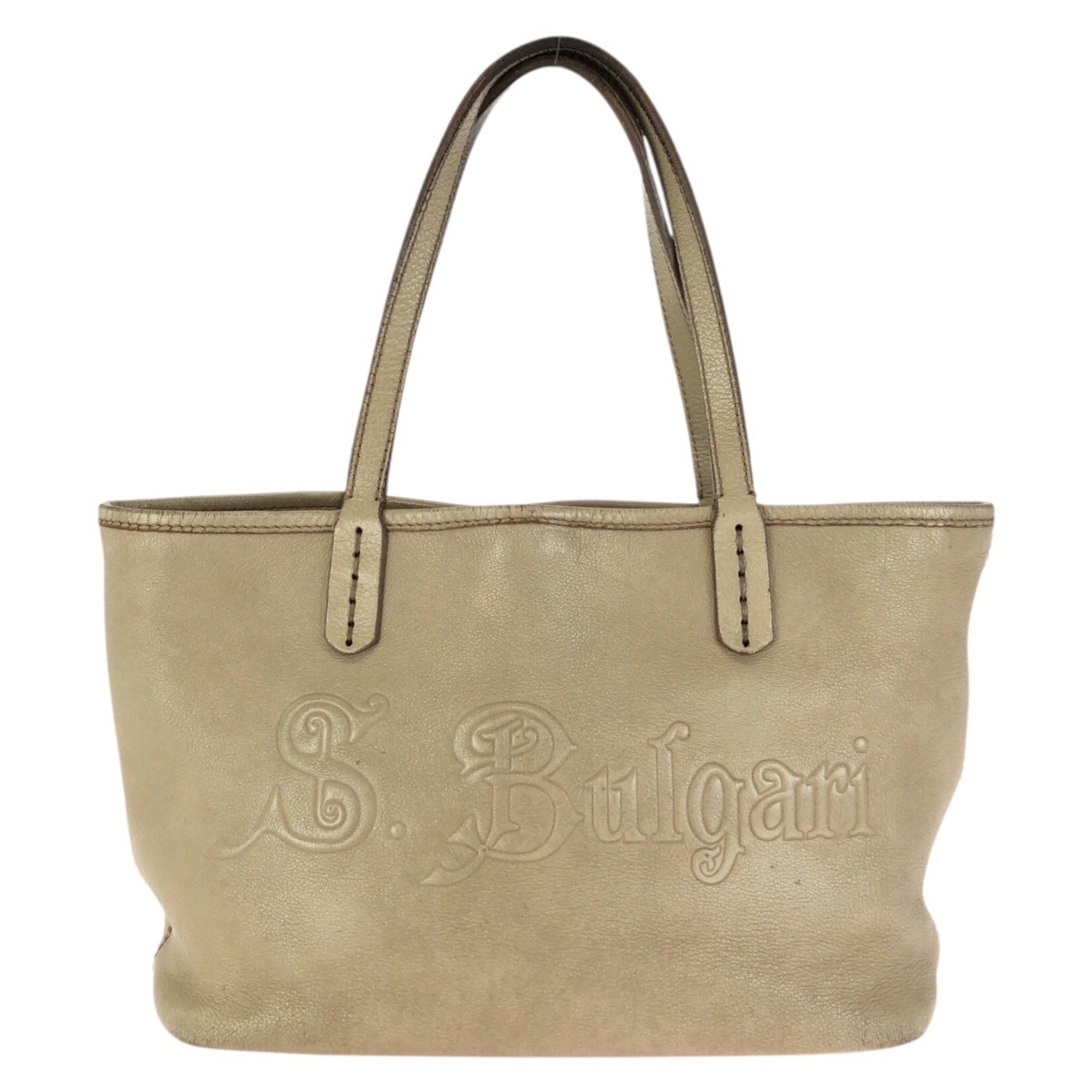Bvlgari Beige Leather Handbag Tote Bag (Pre-Owned)
