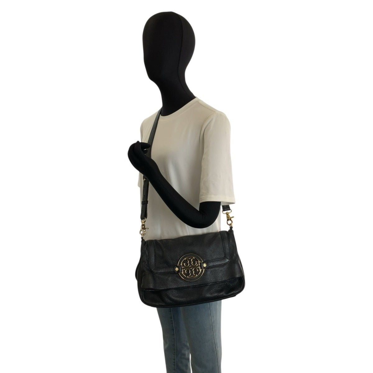 Tory Burch Black Leather Clutch Bag Shoulder Bag (Pre-Owned)