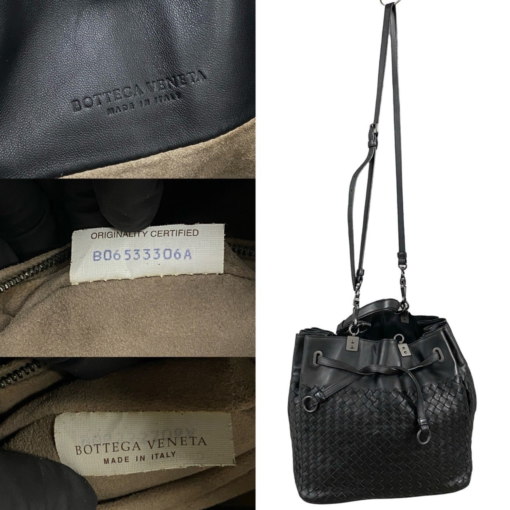 Bottega Veneta Black Leather Handbag Shoulder Bag (Pre-Owned)