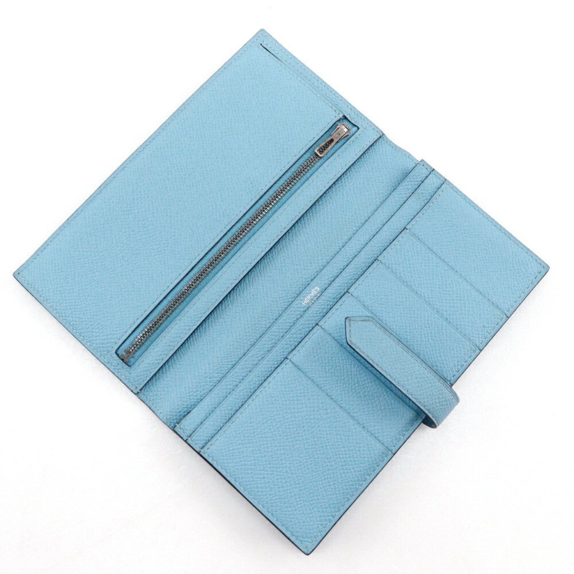 Hermes Bearn Light Blue Epsom Leather Long Wallet (Bi-Fold) (Pre-Owned)