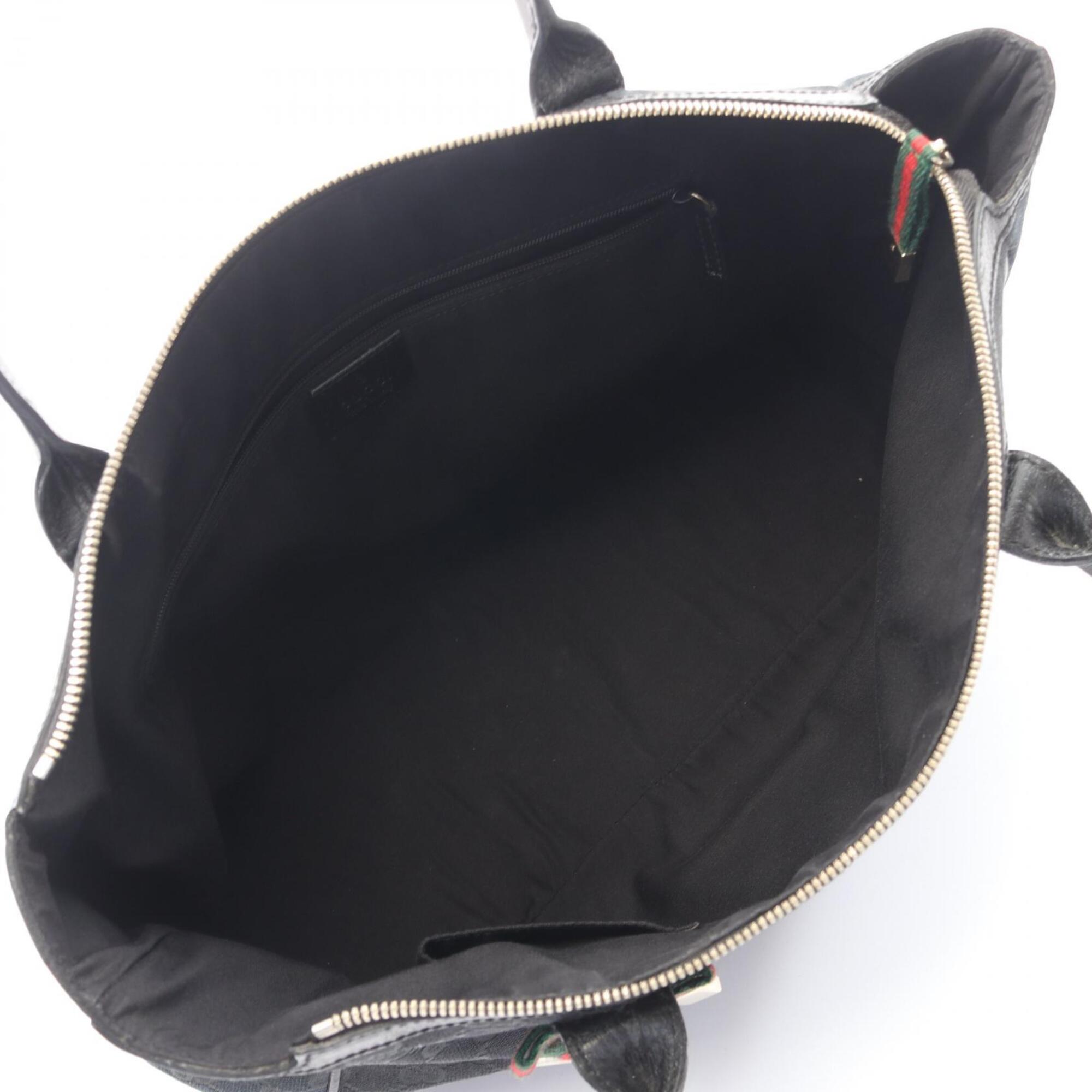 Gucci Black Canvas Leather Handbag Tote Bag (Pre-Owned)