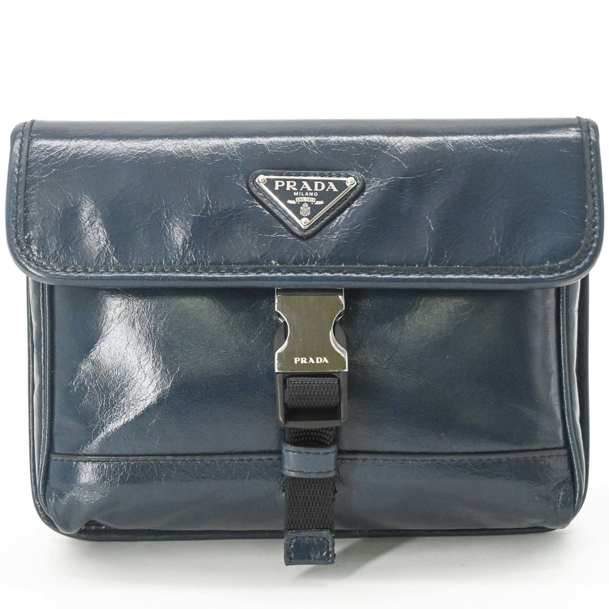 Prada Navy Leather Shoulder Bag Sling Bag (Pre-Owned)