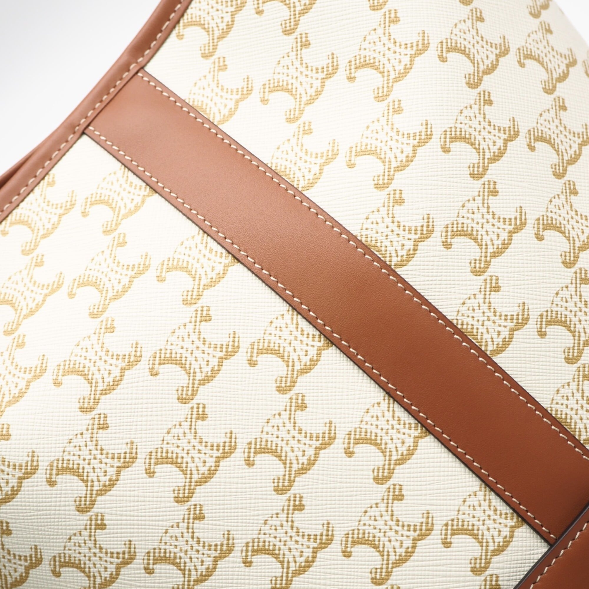 Celine Beige White Coated Canvas Leather Shoulder Bag (Pre-Owned)