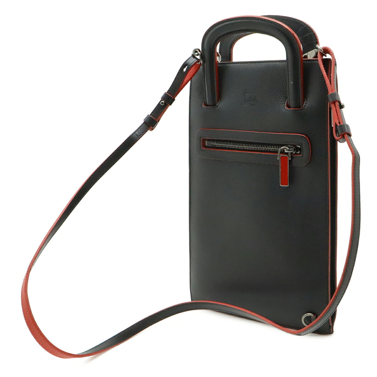Christian Louboutin Black Red Color Leather Handbag Shoulder Bag (Pre-Owned)