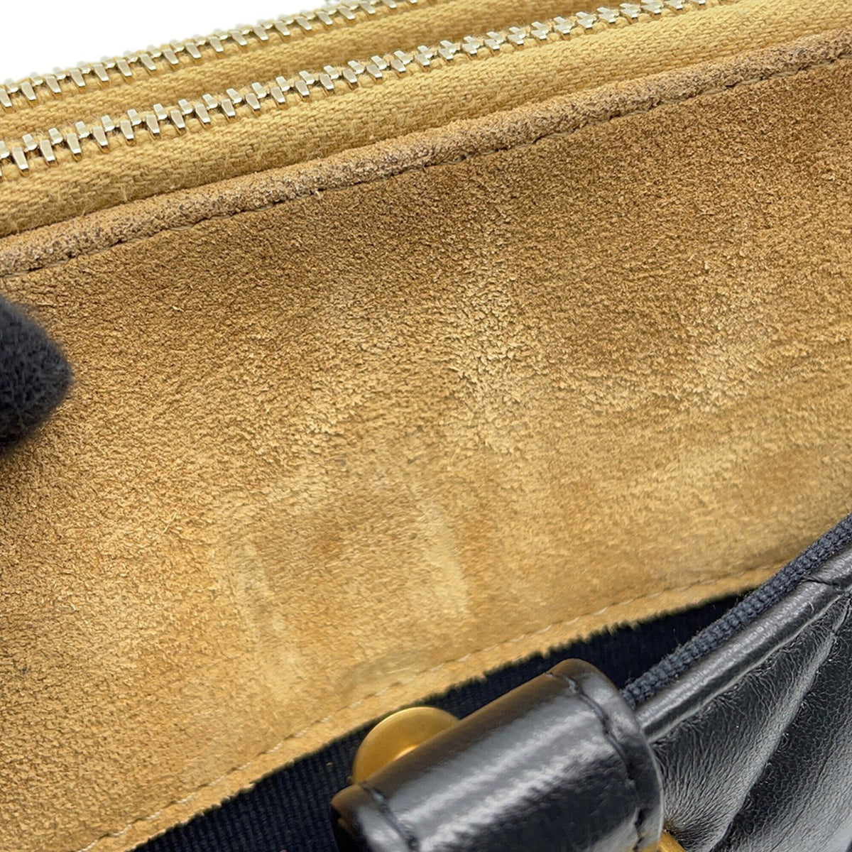 Chanel Matelasse Beige Black Suede Leather Handbag Shoulder Bag (Pre-Owned)