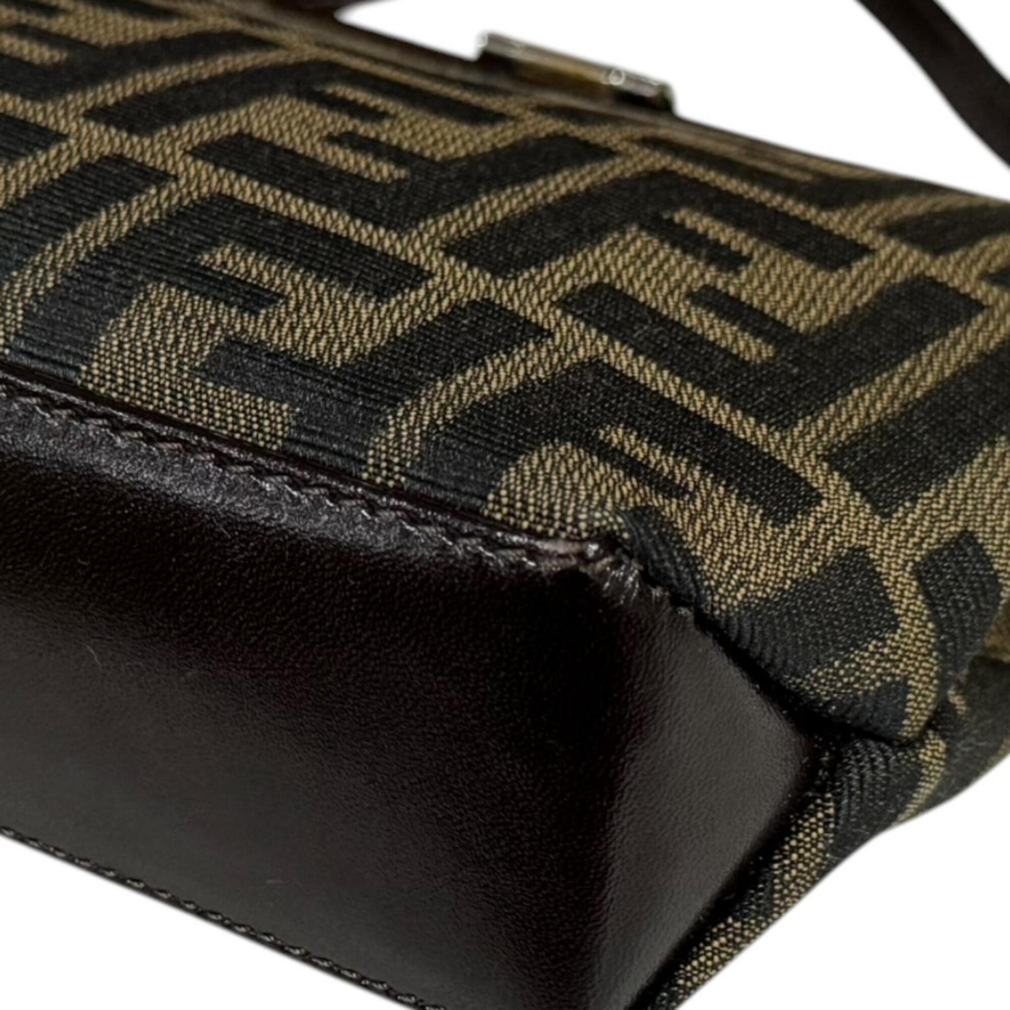 Fendi Zucca Black Brown Canvas Handbag Shoulder Bag (Pre-Owned)