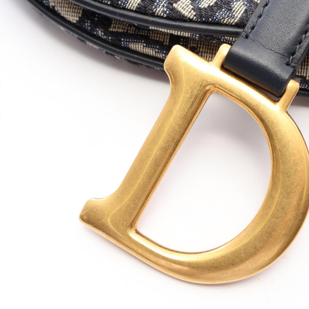 Christian Dior Ivory Navy Canvas Saddle Bag (Pre-Owned)