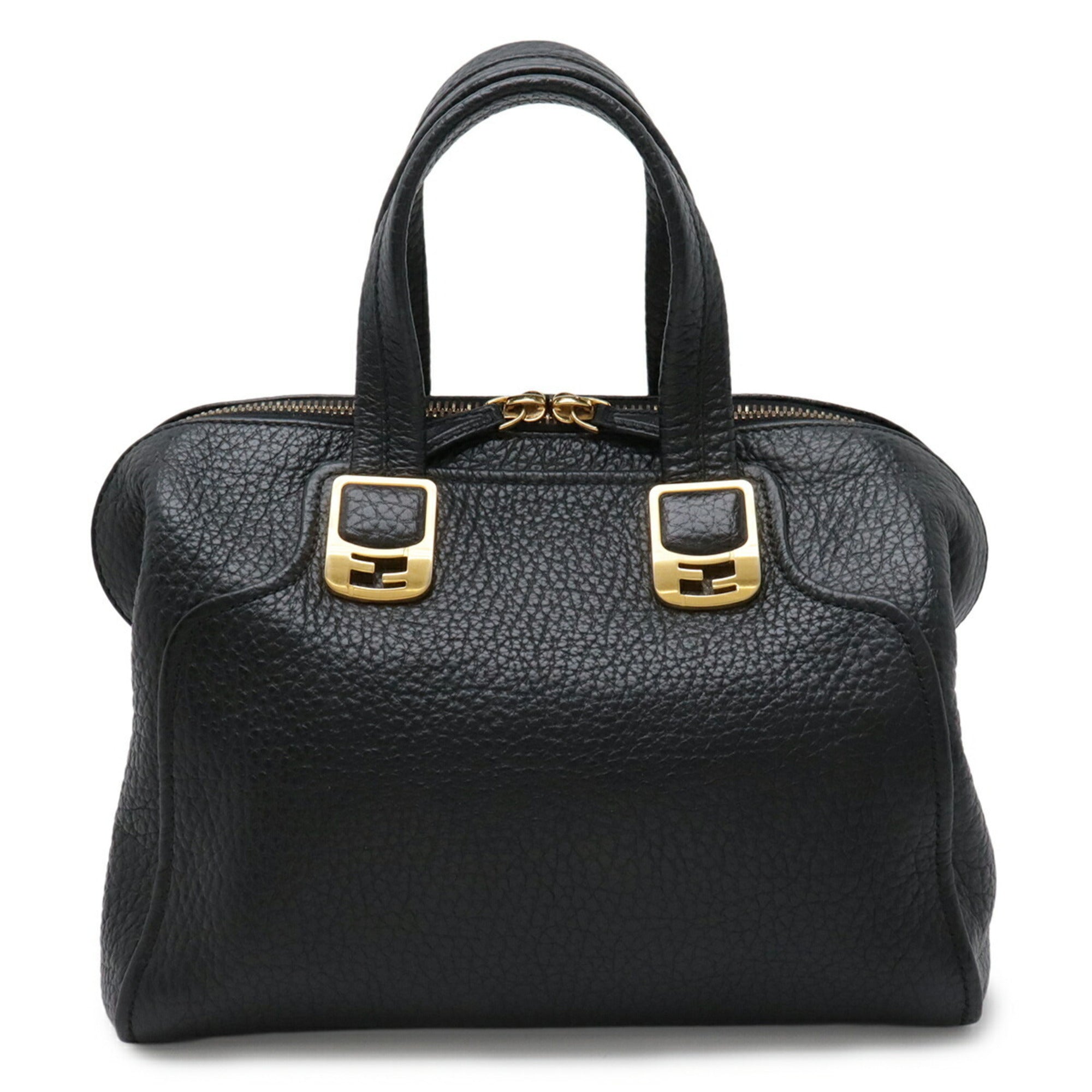 Fendi Black Leather Handbag Tote Bag (Pre-Owned)
