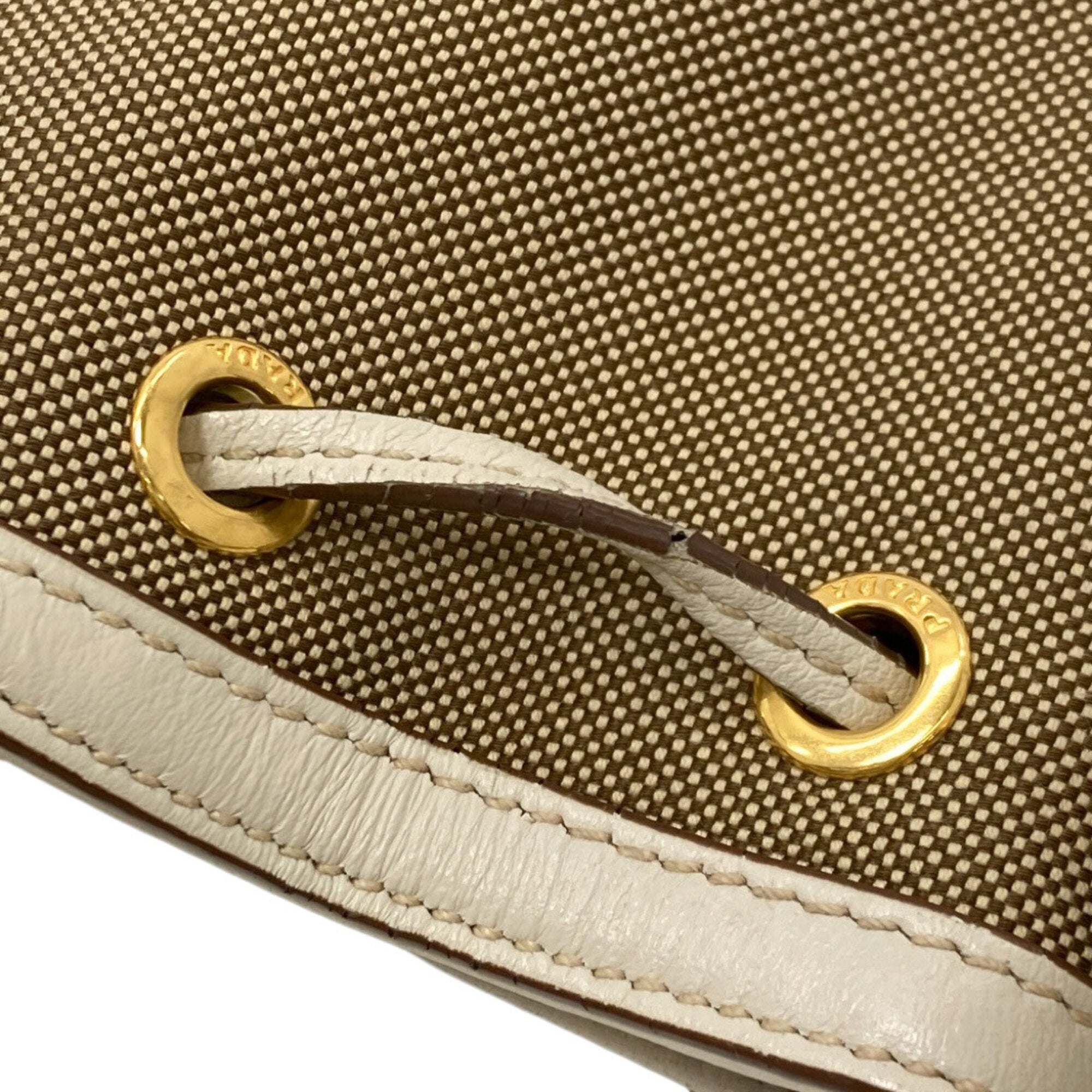 Prada Brown White Canvas Handbag (Pre-Owned)