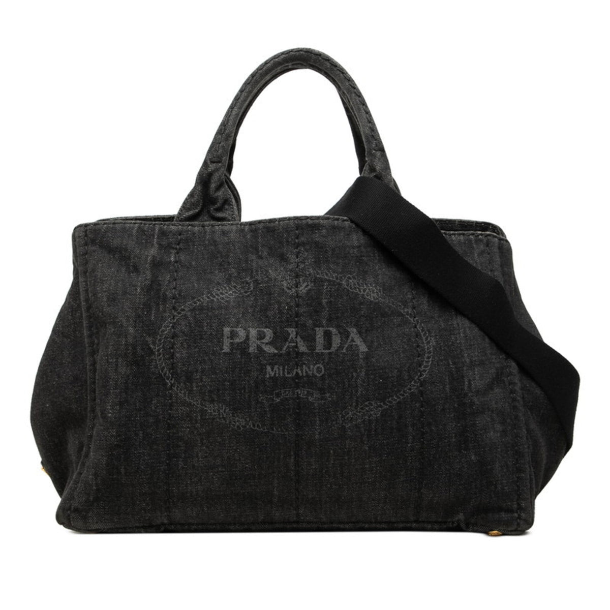 Prada Black Denim Shoulder Bag Tote Bag (Pre-Owned)