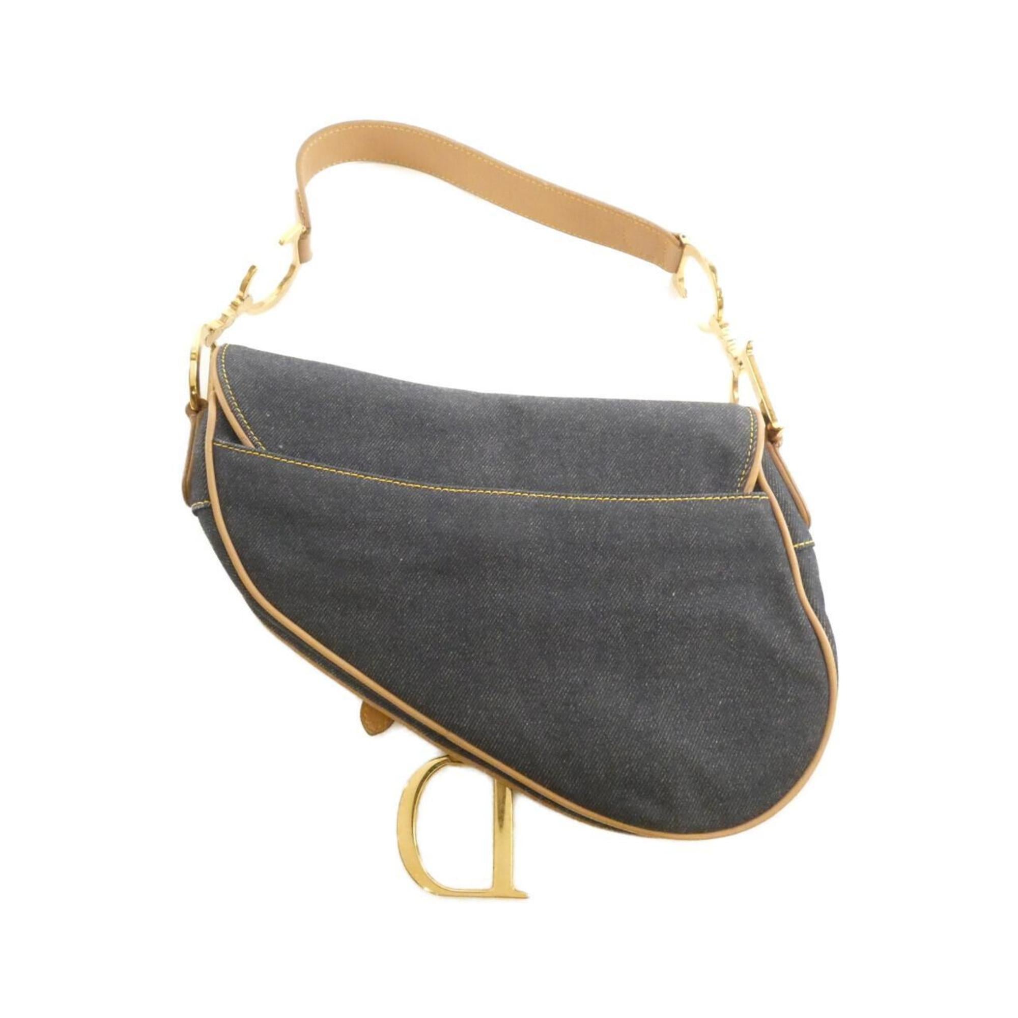 Christian Dior Beige Blue Bordeaux Denim Leather Shoulder Bag (Pre-Owned)