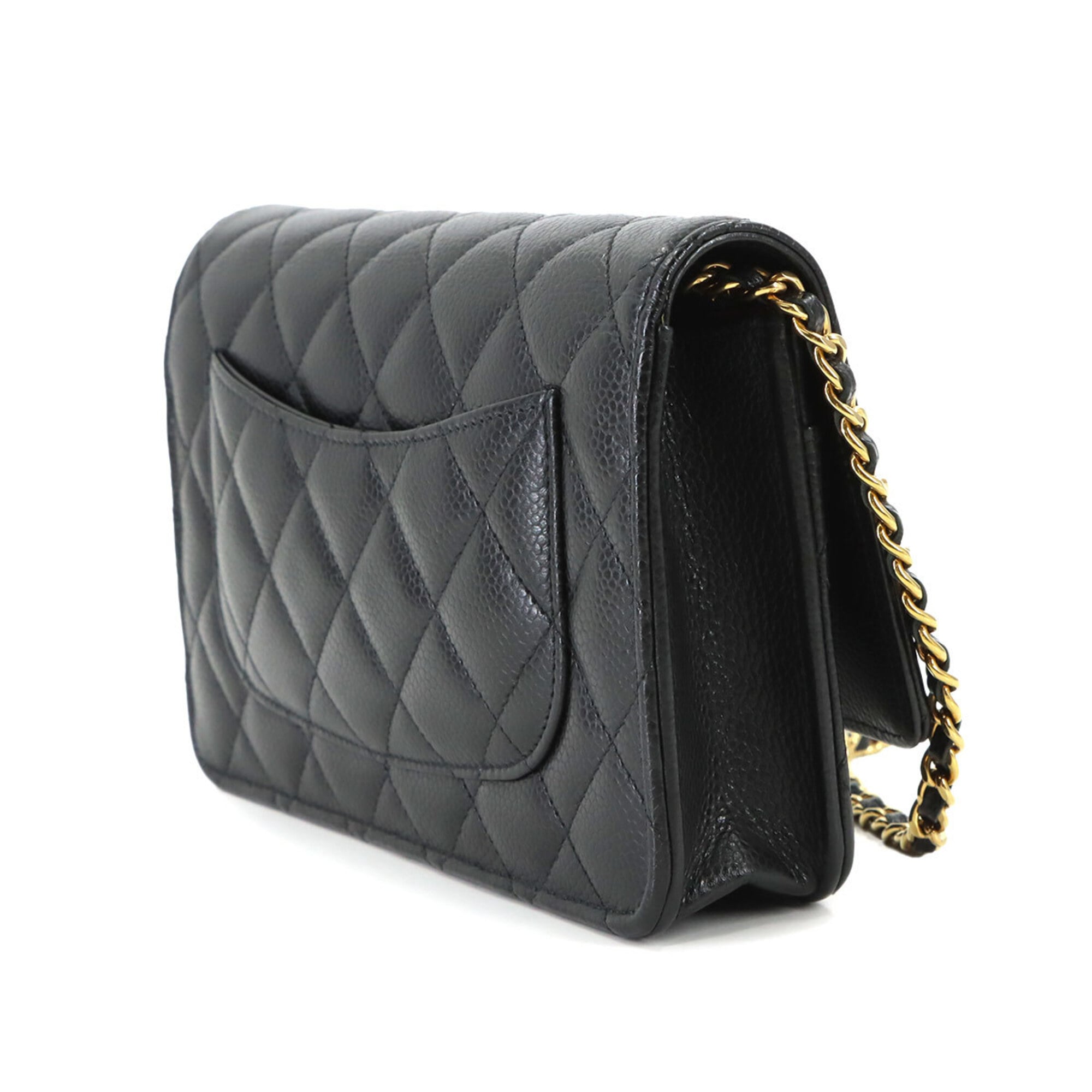Chanel Black Grained Calfskin Chain/Shoulder Wallet (Pre-Owned)