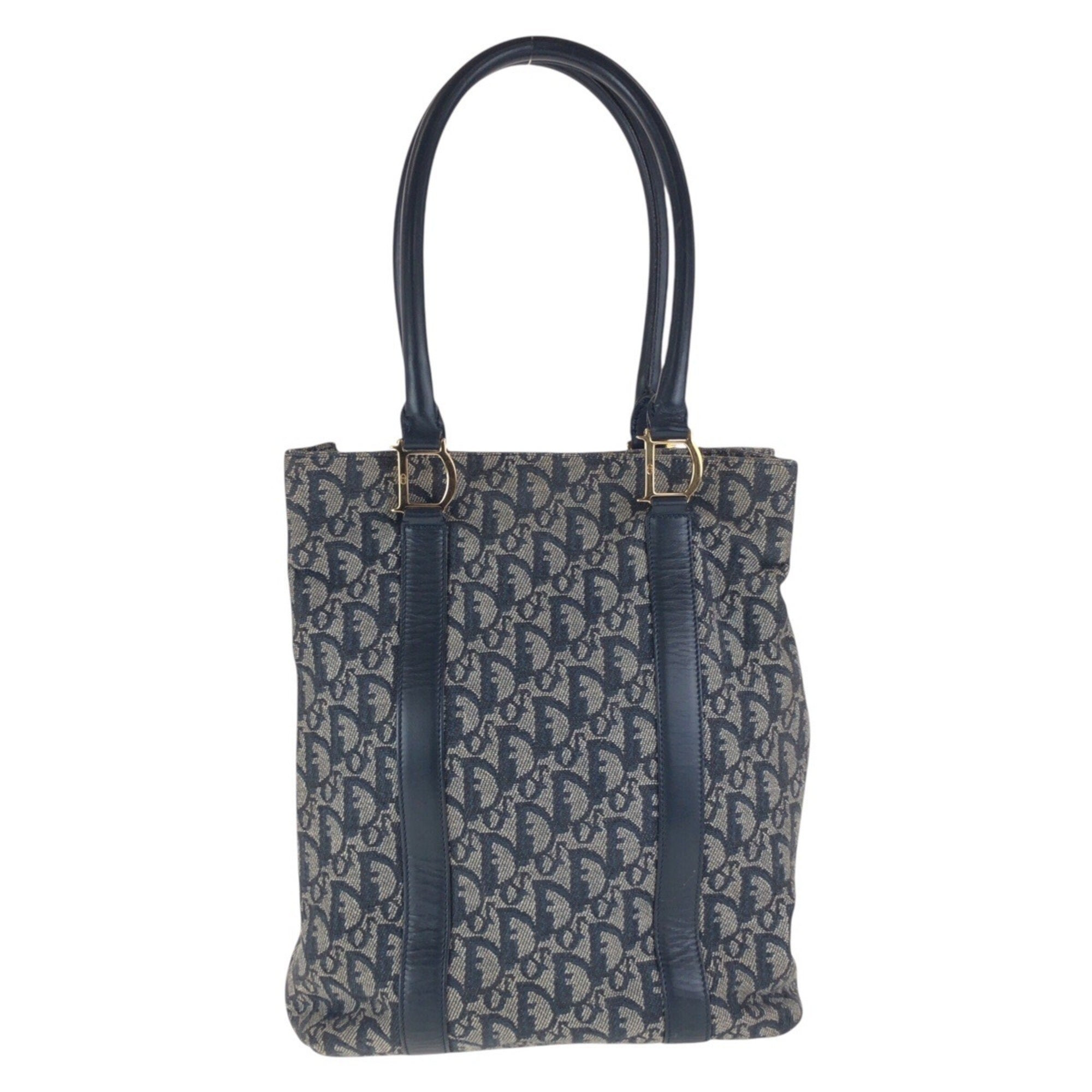 Christian Dior Navy Canvas Leather Shoulder Bag Tote Bag (Pre-Owned)