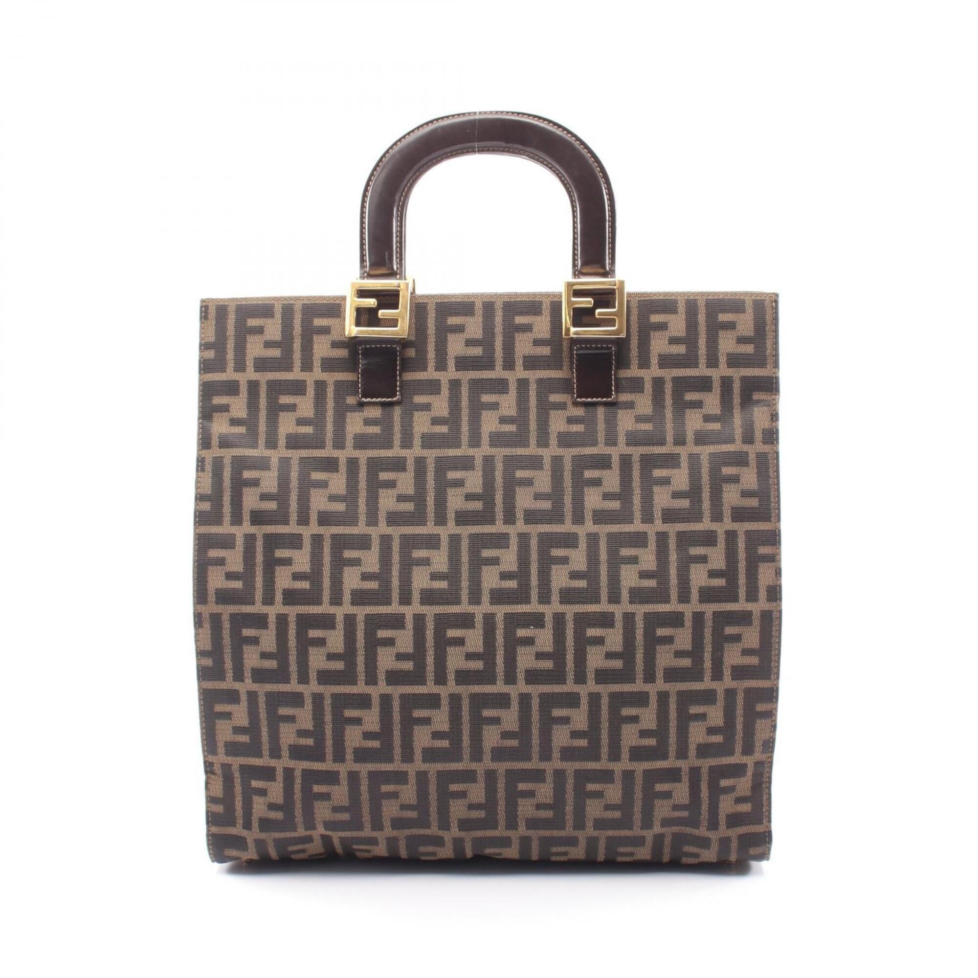 Fendi Zucca Brown Canvas Leather Handbag Tote Bag (Pre-Owned)