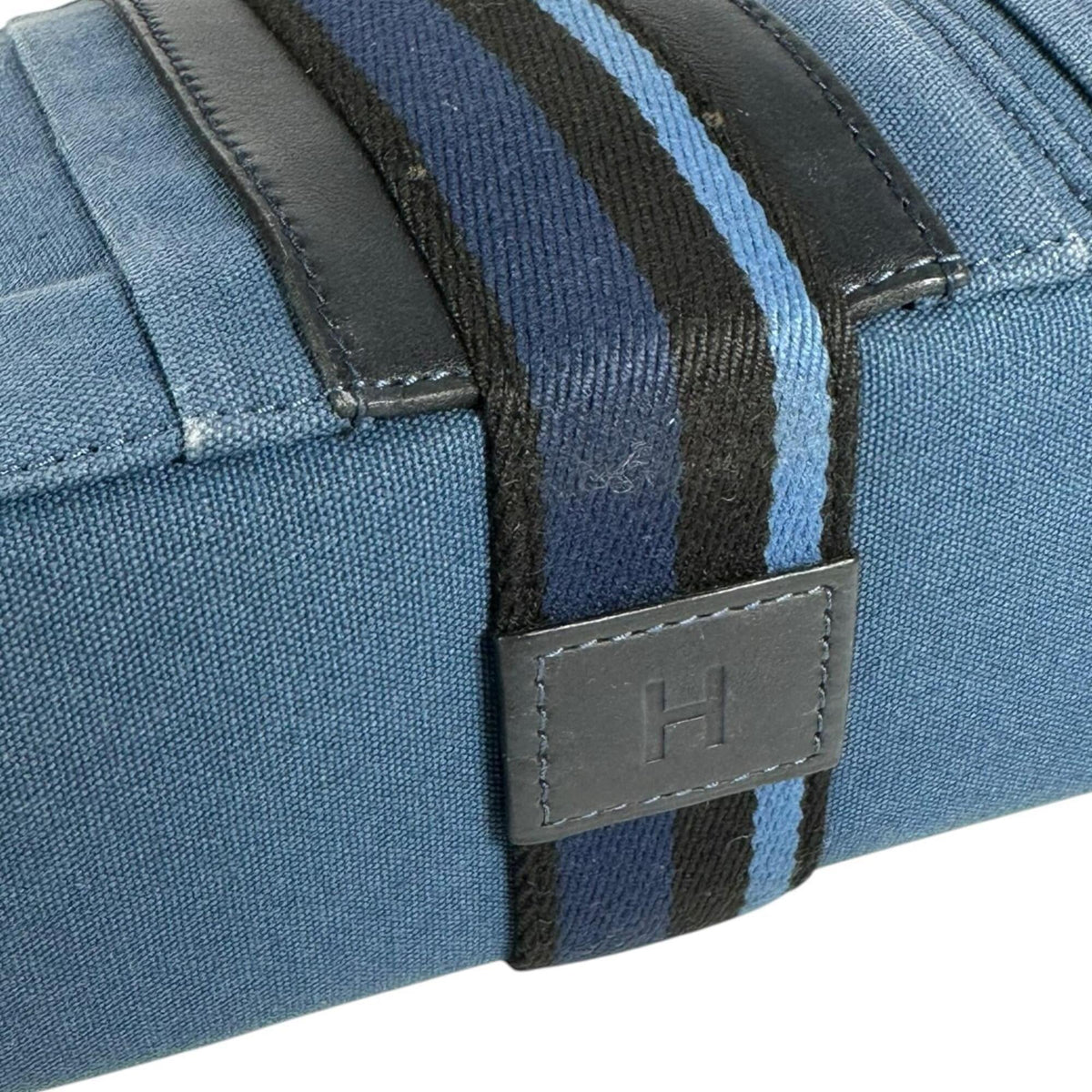 Hermes Black Blue Canvas Handbag Tote Bag (Pre-Owned)