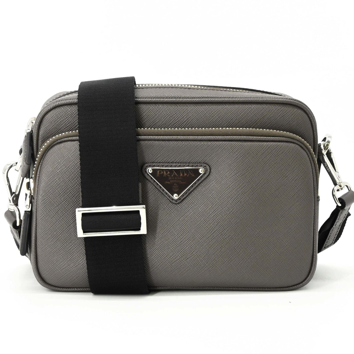Prada Saffiano Gray Leather Pouch Shoulder Bag (Pre-Owned)