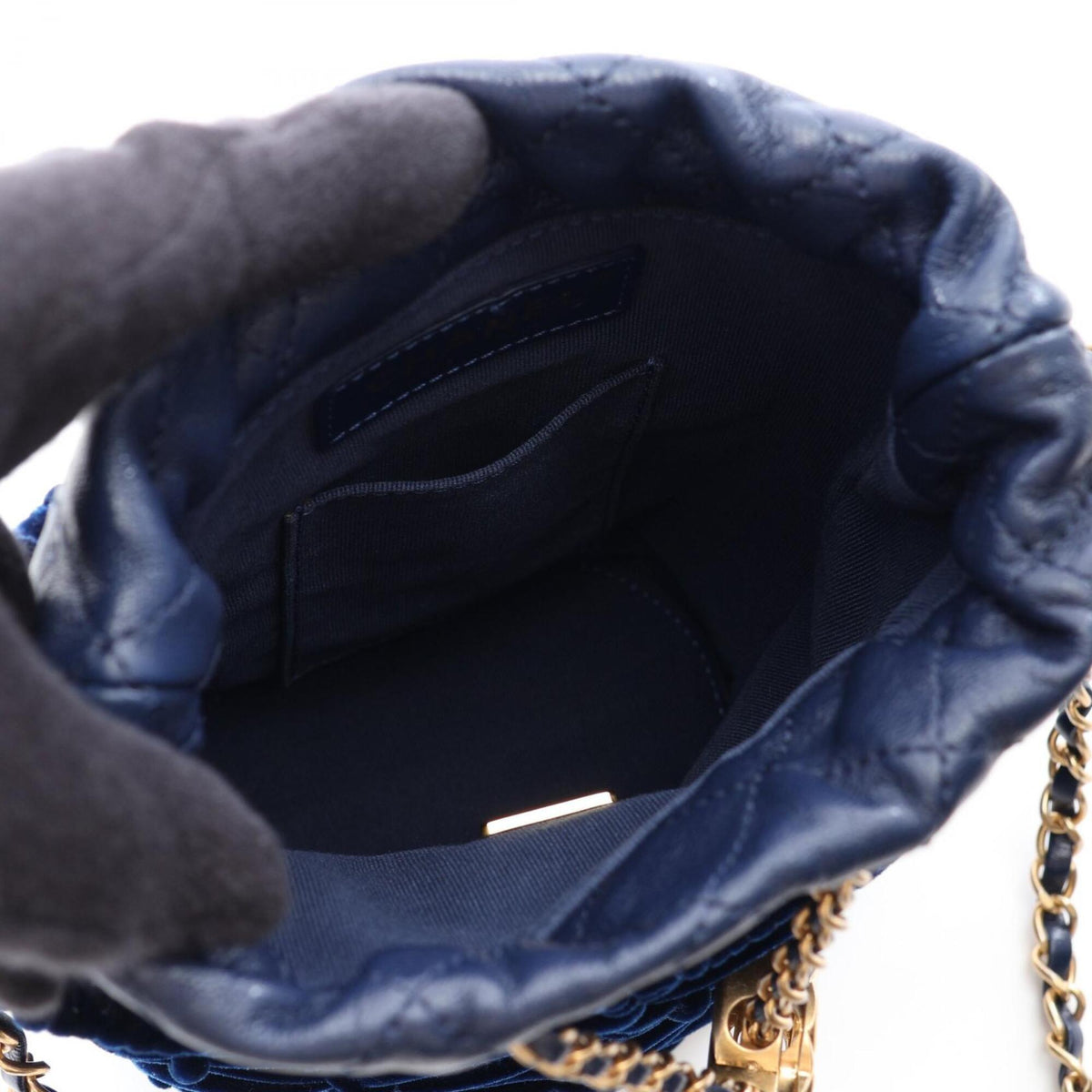 Chanel Navy Leather Fabric Handbag Shoulder Bag (Pre-Owned)