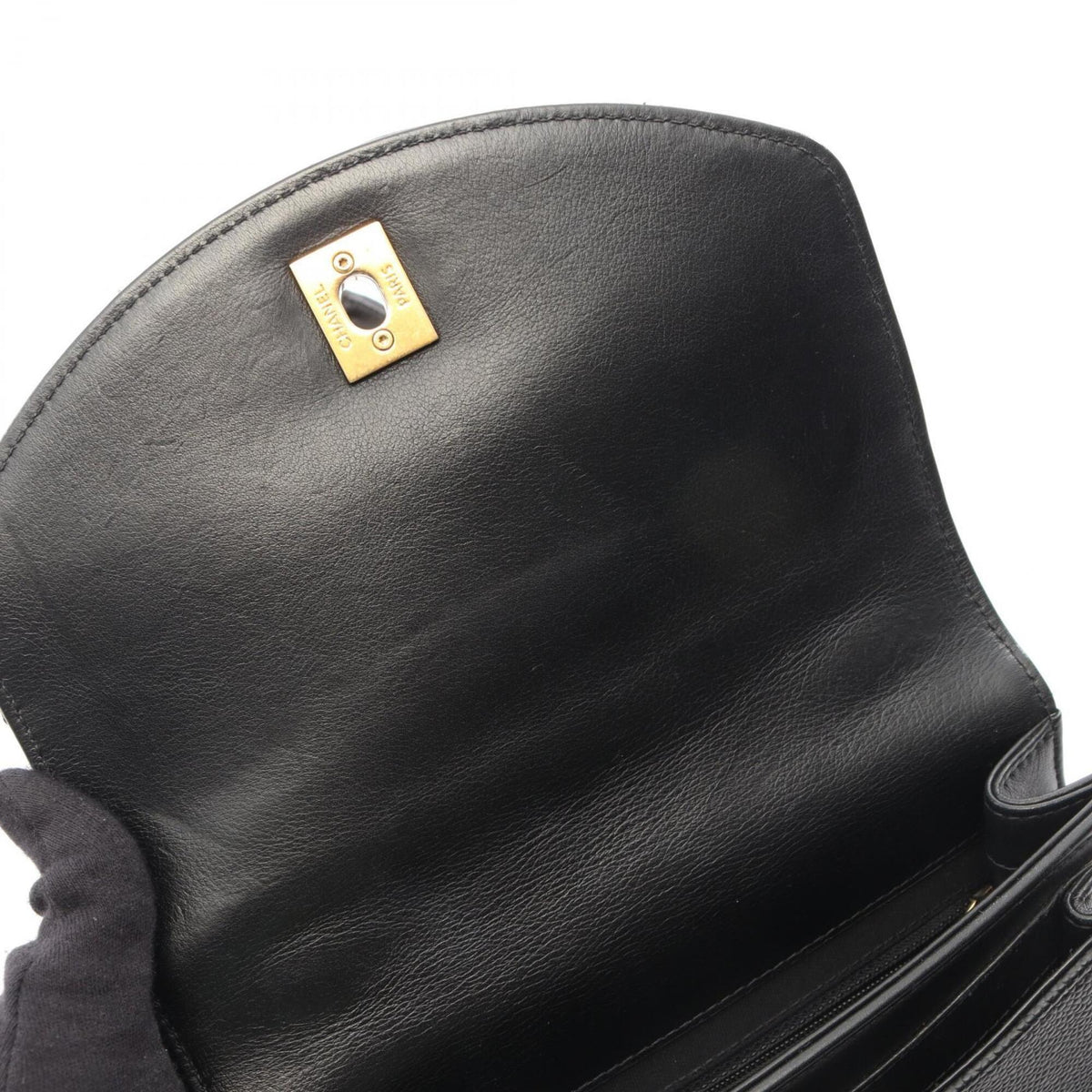 Chanel Black Leather Grained Calfskin Handbag Shoulder Bag (Pre-Owned)