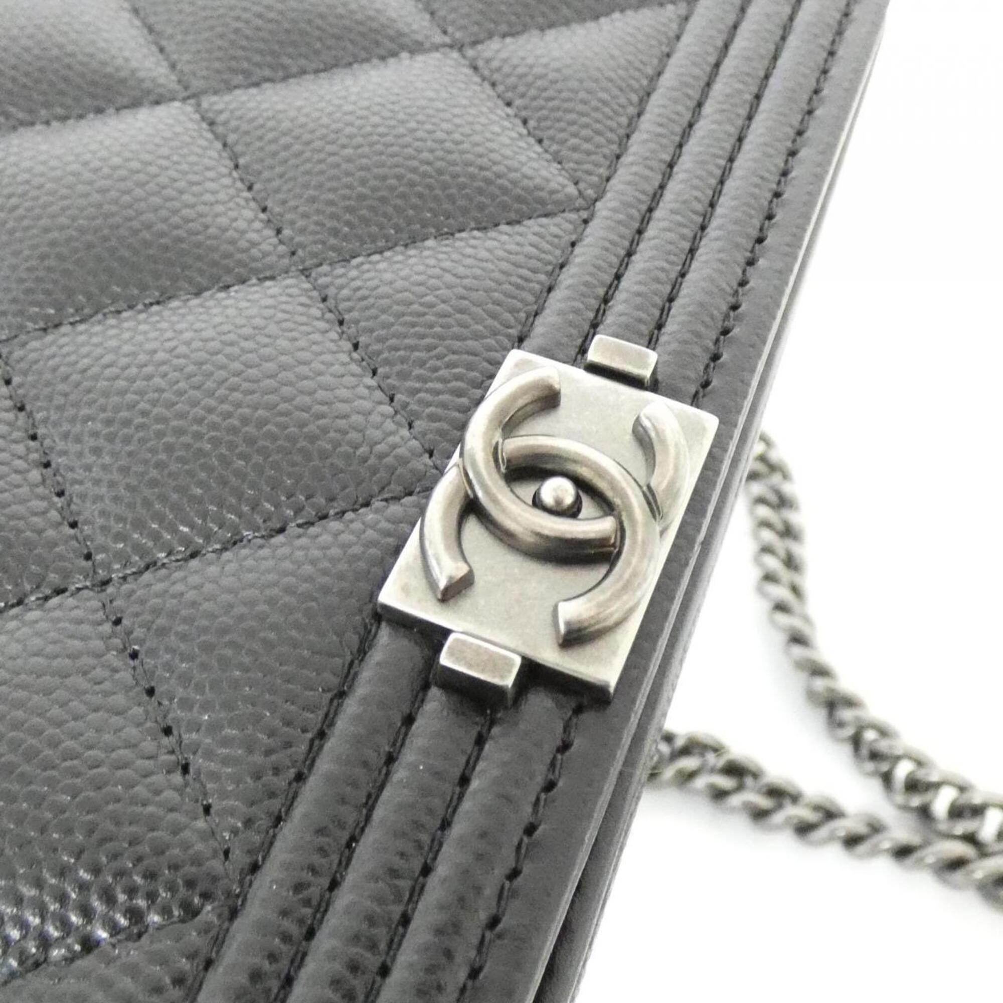 Chanel Black Grained Calfskin Chain/Shoulder Wallet (Pre-Owned)