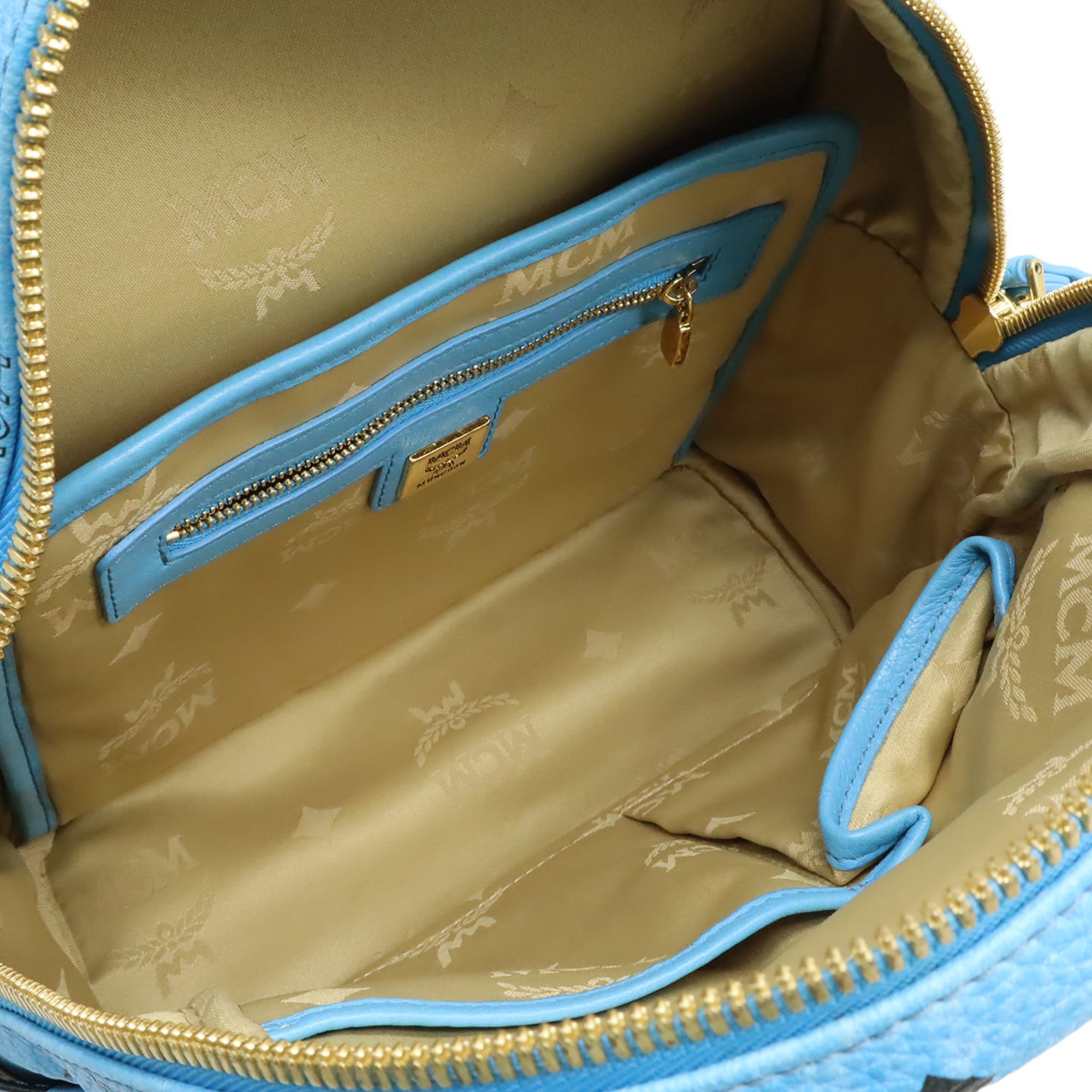 Mcm Visetos Blue Coated Canvas Leather Backpack Shoulder Bag (Pre-Owned)
