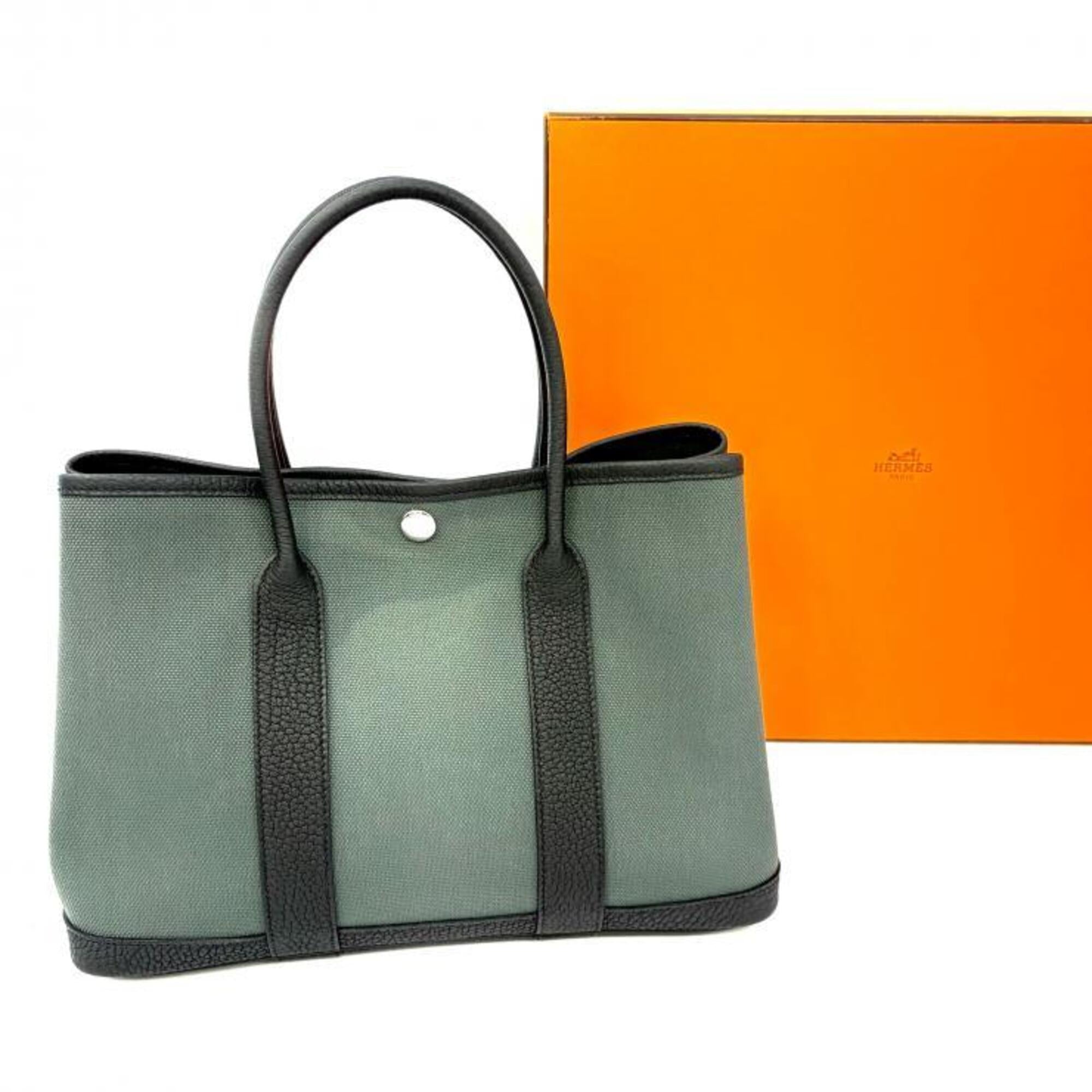 Hermes Black Green Khaki Toile Officier Tote Bag (Pre-Owned)