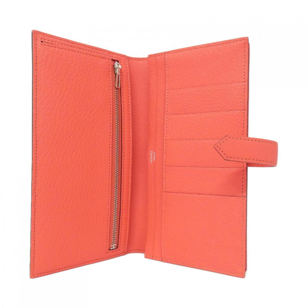 Hermes Pink Pink Orange Soufre Chevre Leather Long Wallet (Bi-Fold) (Pre-Owned)