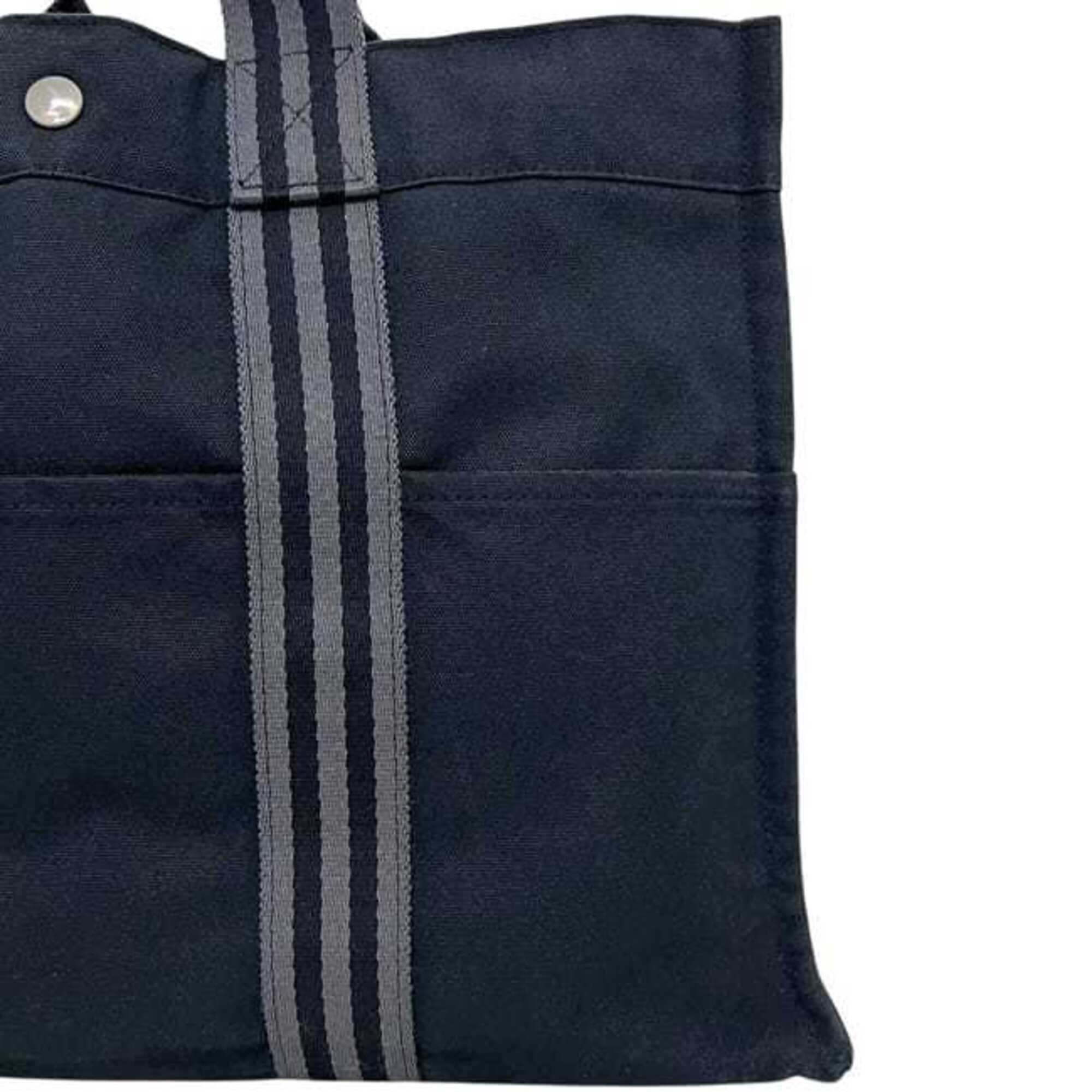 Hermes Fourre Tout Black Gray Cotton Canvas Tote Bag (Pre-Owned)