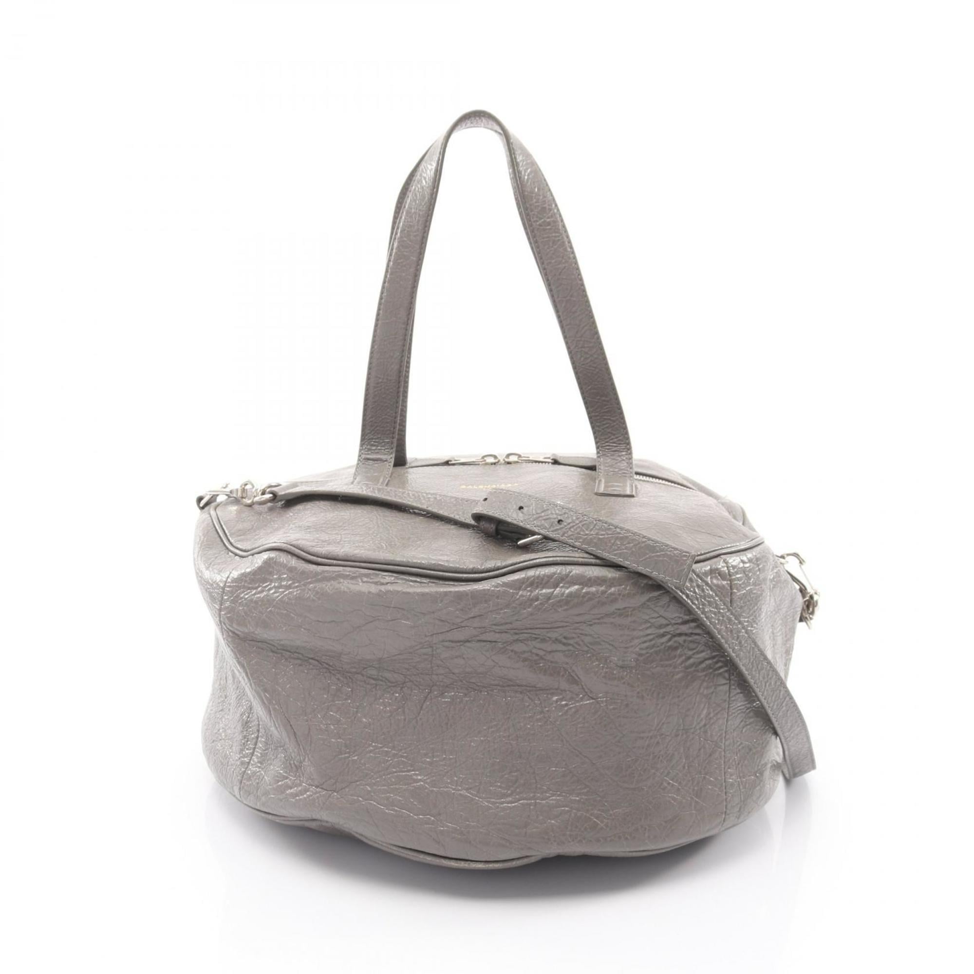 Balenciaga Gray Leather Boston Bag Handbag (Pre-Owned)