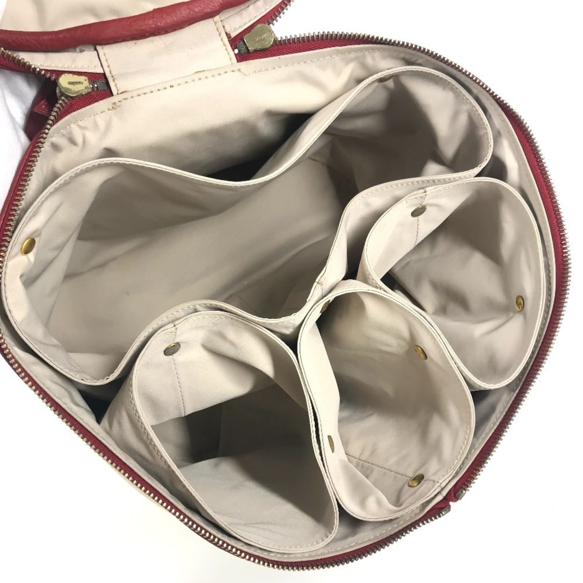 Hermes Intercity Beige Bicolor Red Color Coated Canvas Leather Handbag Vanity Bag (Pre-Owned)