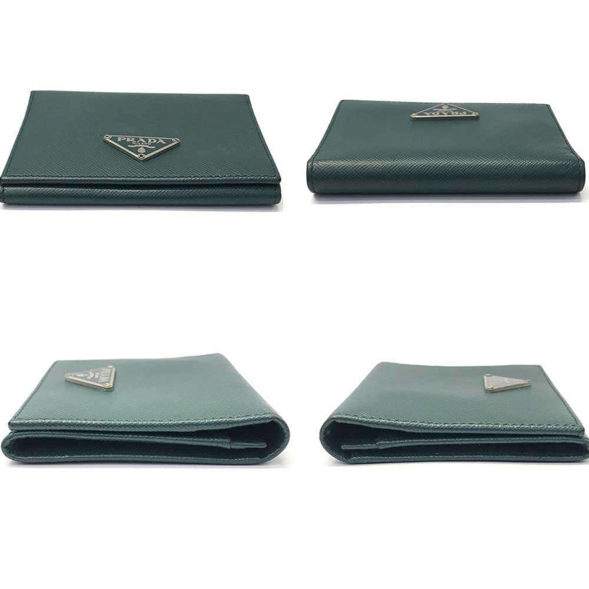 Prada Green Saffiano Triangle Wallet (Bi-Fold) (Pre-Owned)