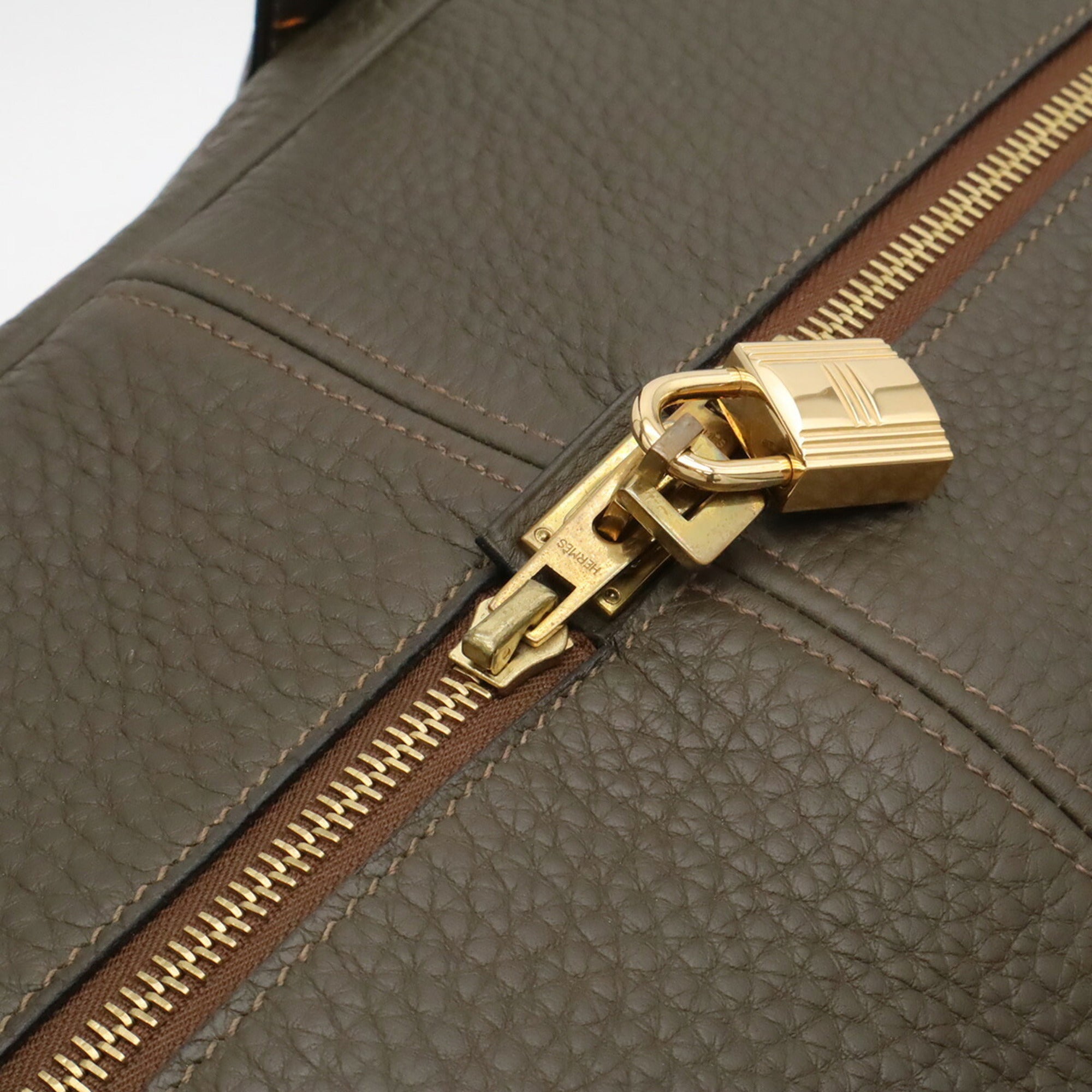 Hermes Olive Taurillon Clemence Leather Boston Bag (Pre-Owned)