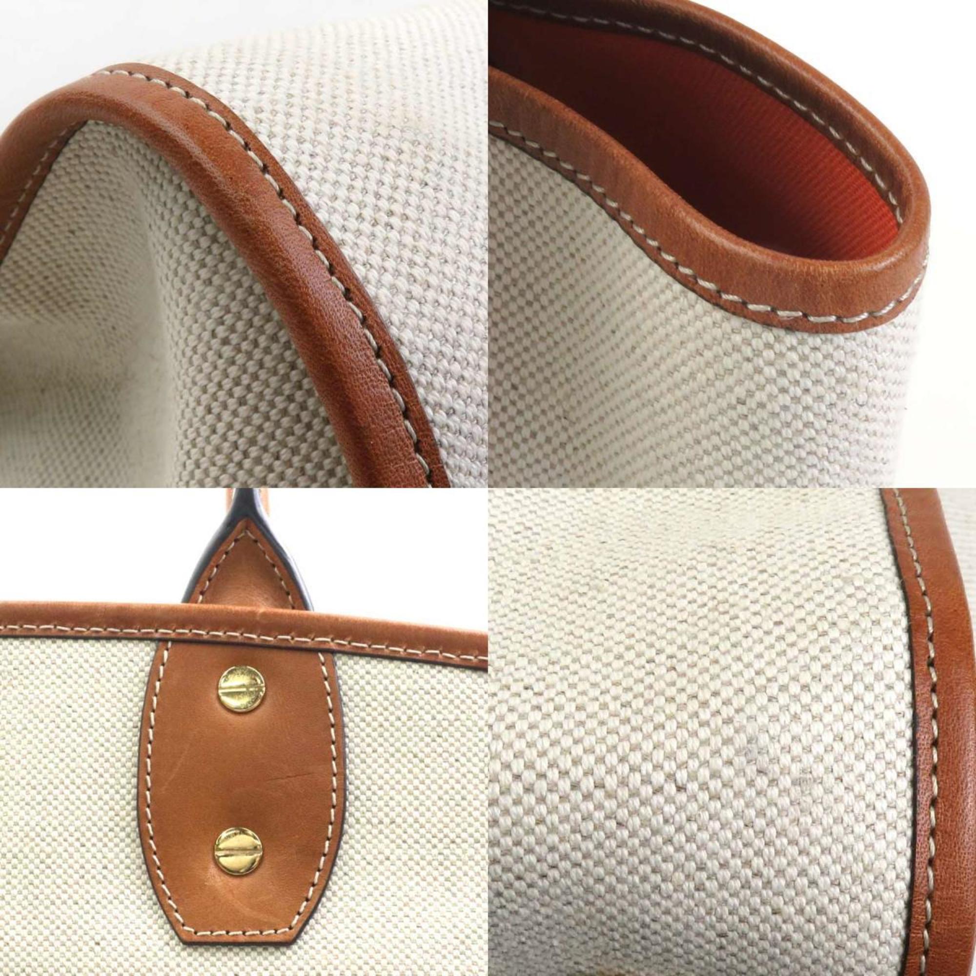 Salvatore Ferragamo Brown Ivory Canvas Leather Handbag (Pre-Owned)