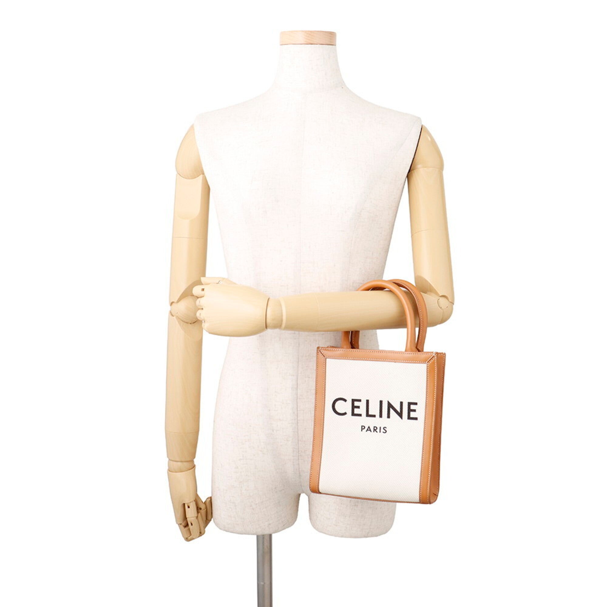 Celine Beige Brown Canvas Leather Handbag (Pre-Owned)